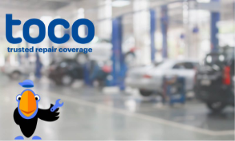 toco warranty logo over a workshop