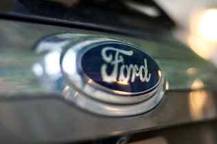 close up of a ford badge