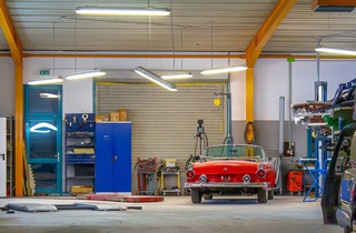 classic car in a workshop