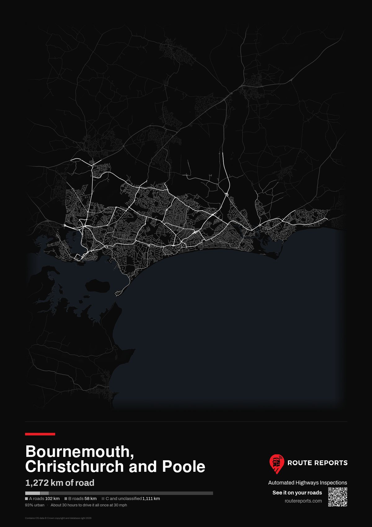 Road network poster, black