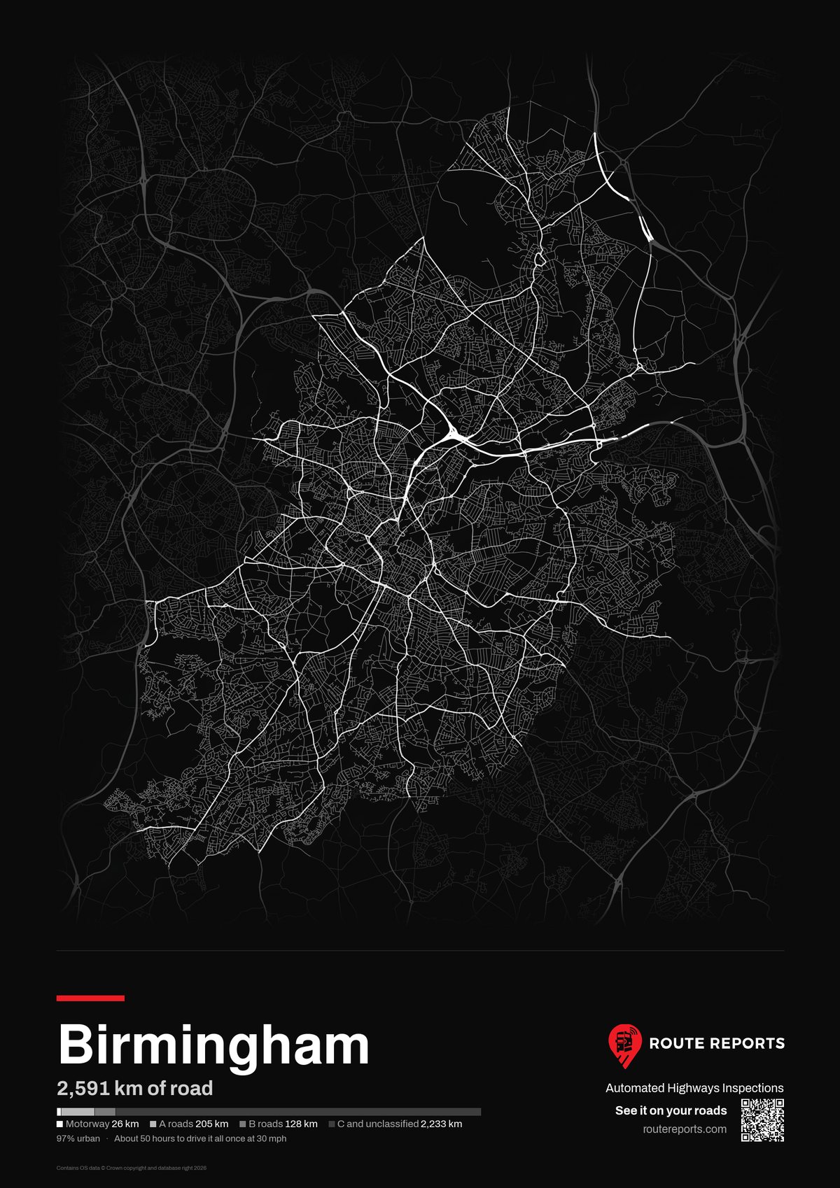 Road network poster, black