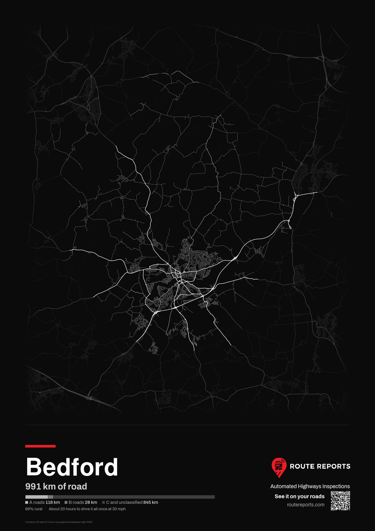 Road network poster, black