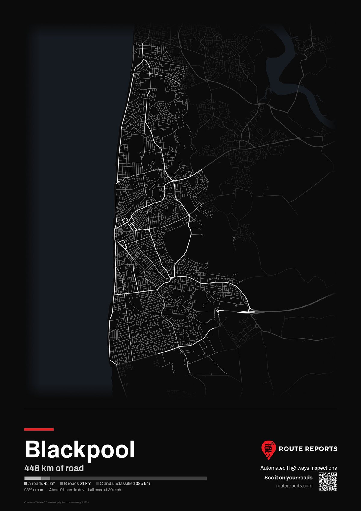 Road network poster, black