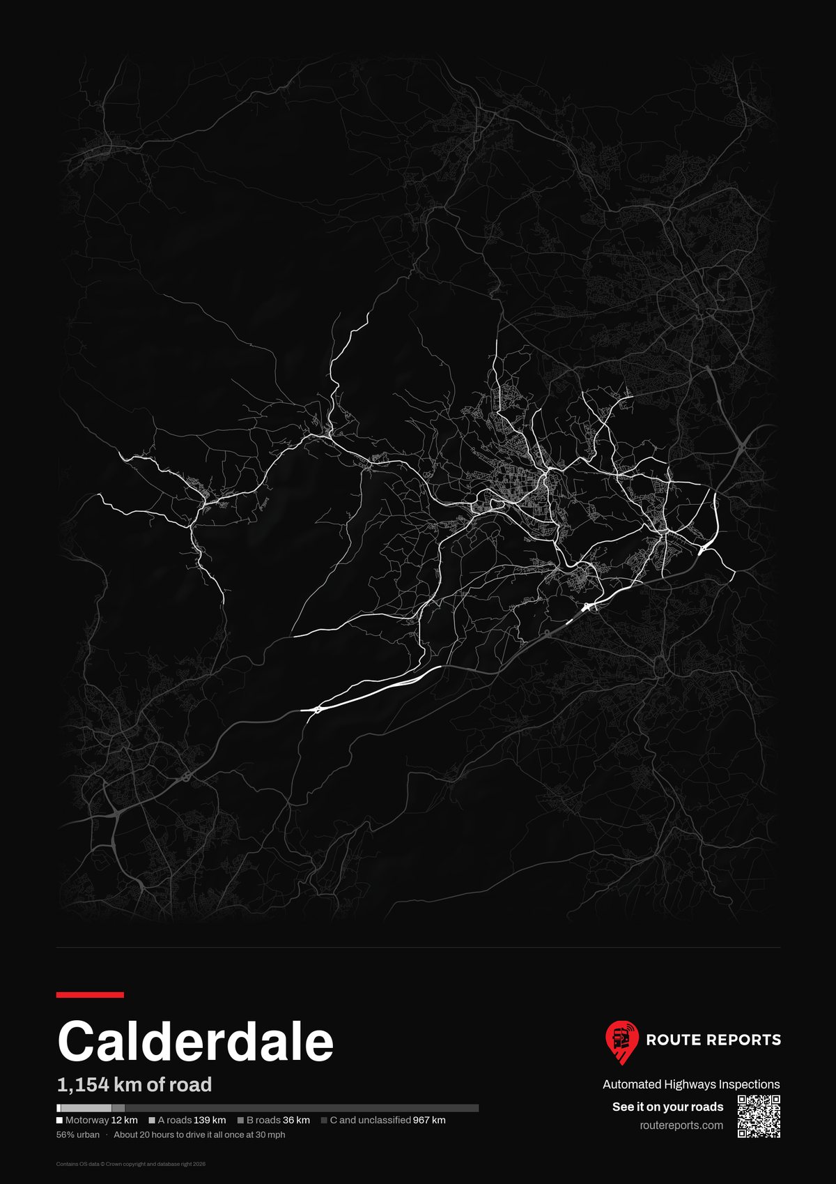 Road network poster, black