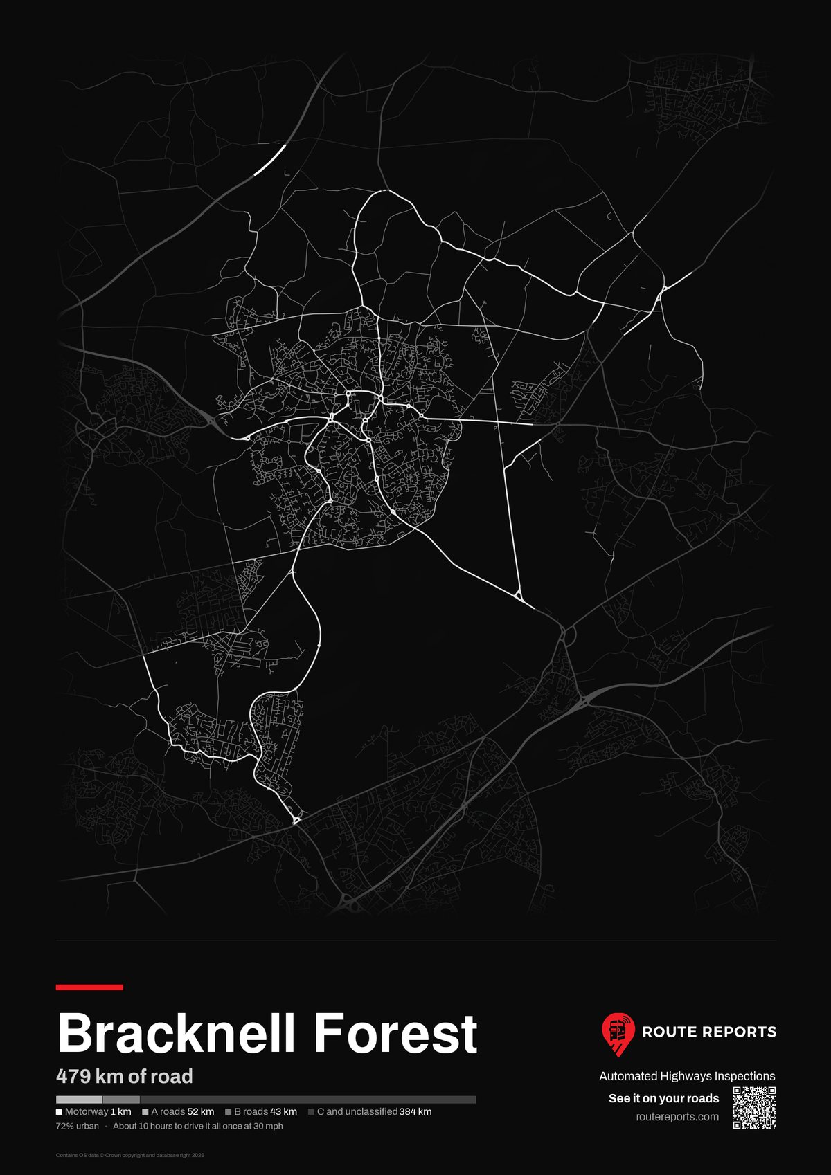 Road network poster, black