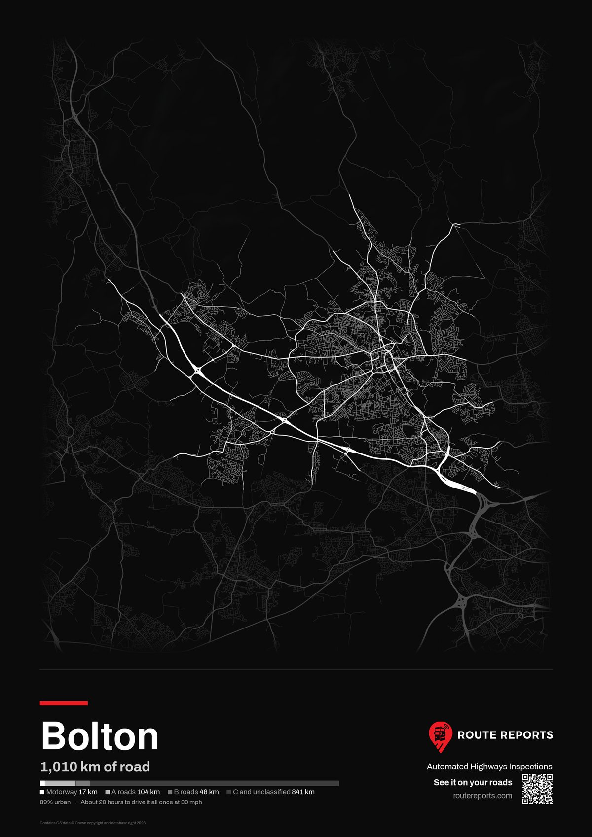 Road network poster, black