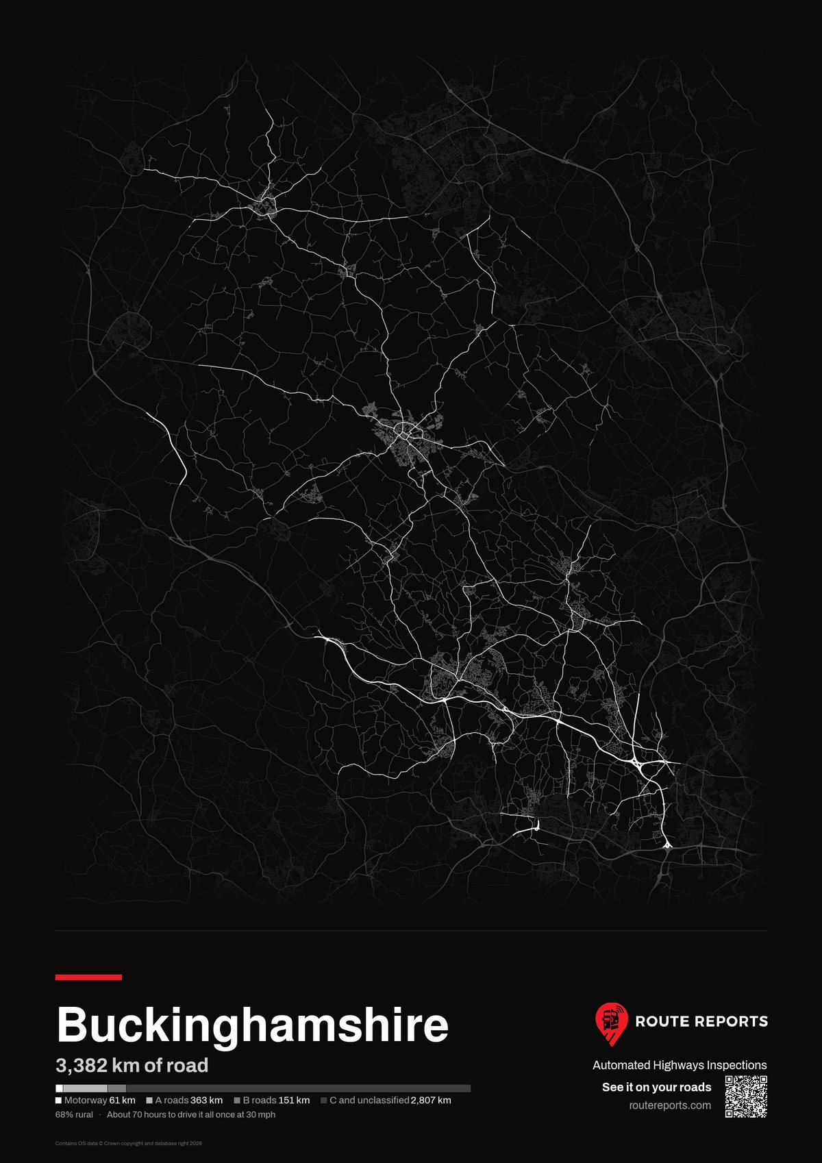 Road network poster, black