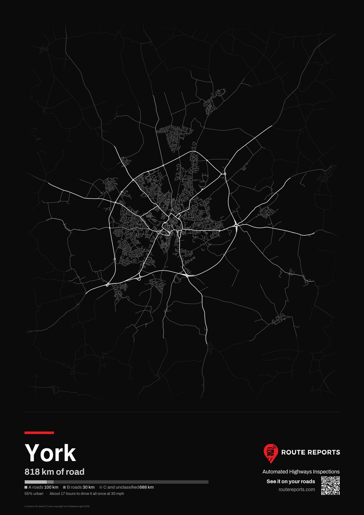 Road network poster, black