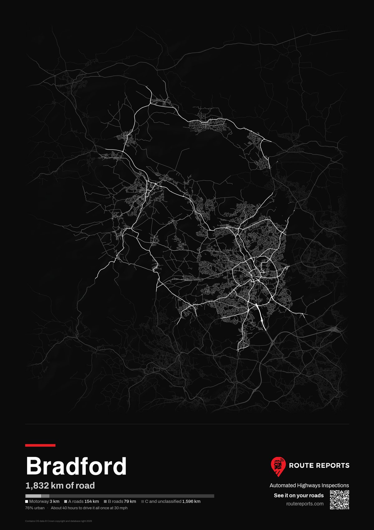 Road network poster, black