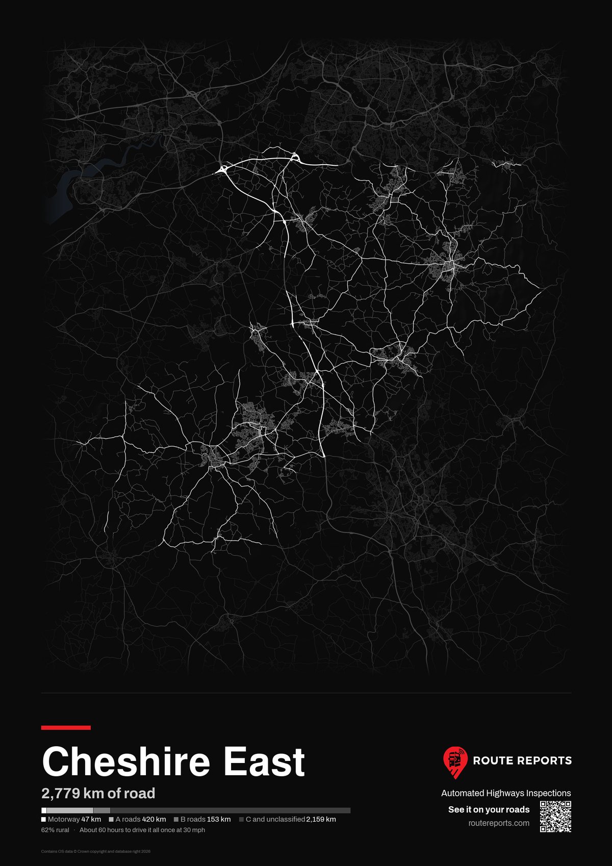 Road network poster, black