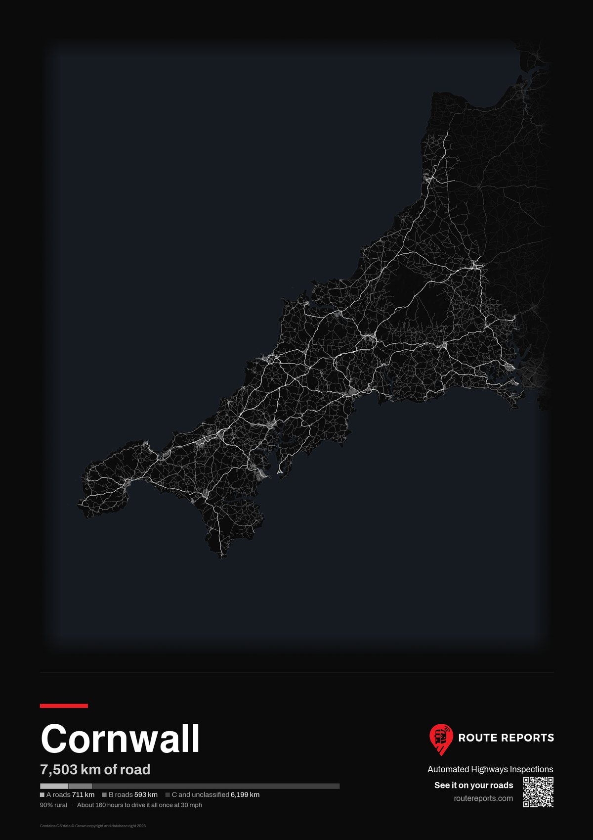 Road network poster, black