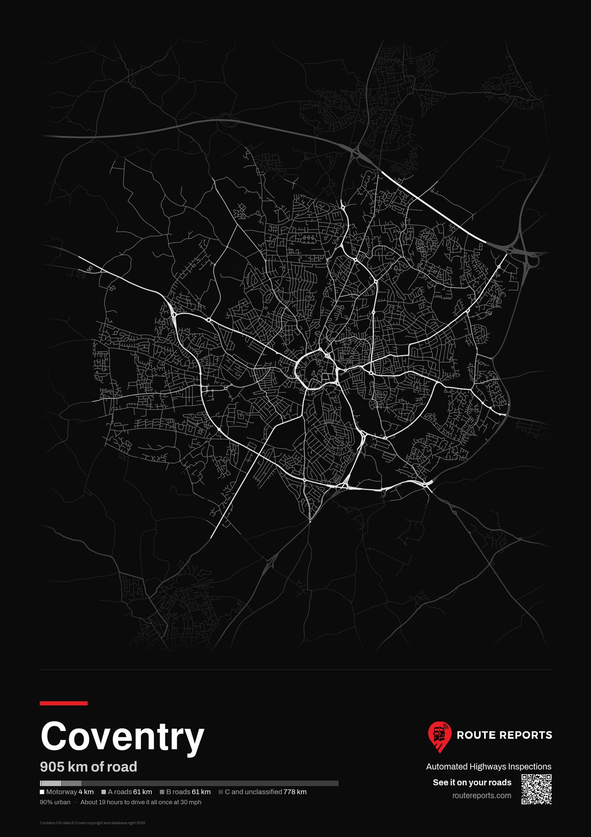 Road network poster, black