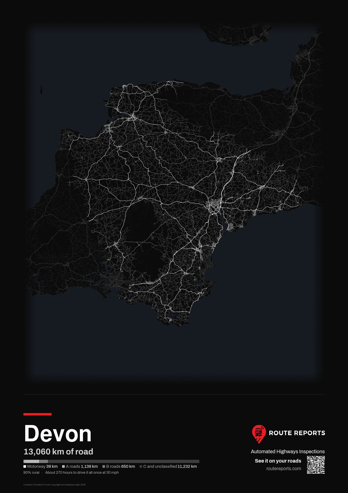 Road network poster, black