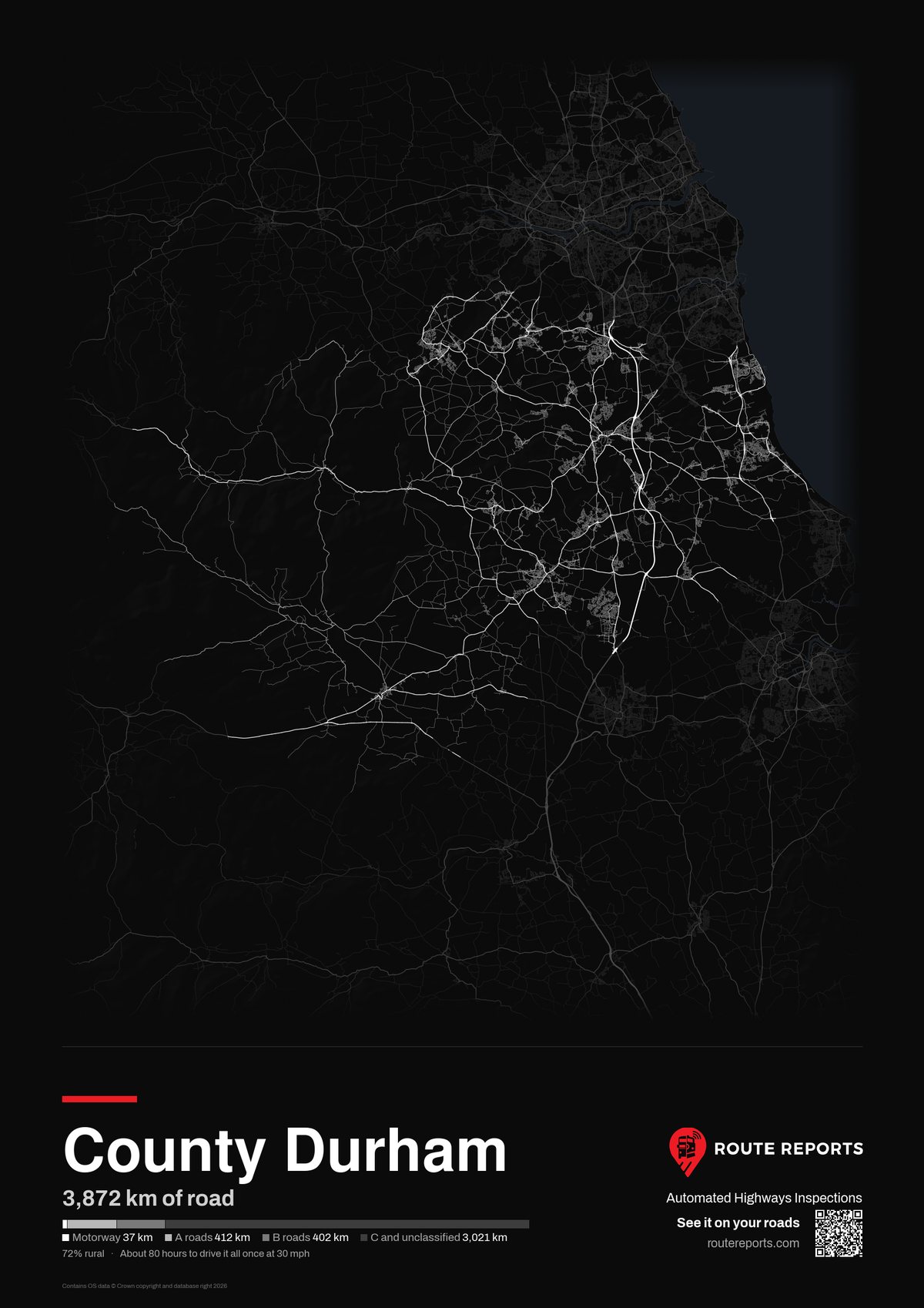 Road network poster, black