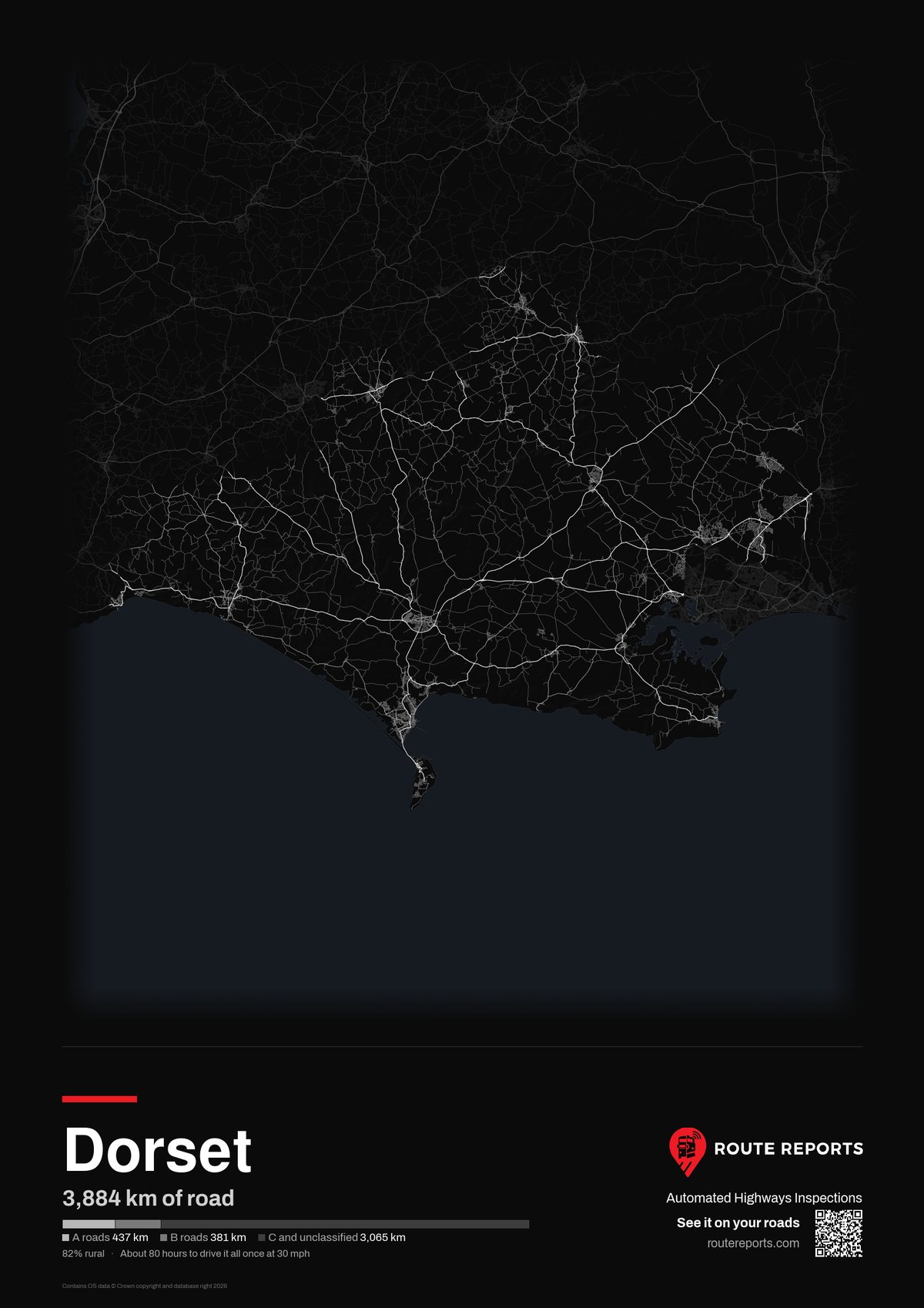 Road network poster, black