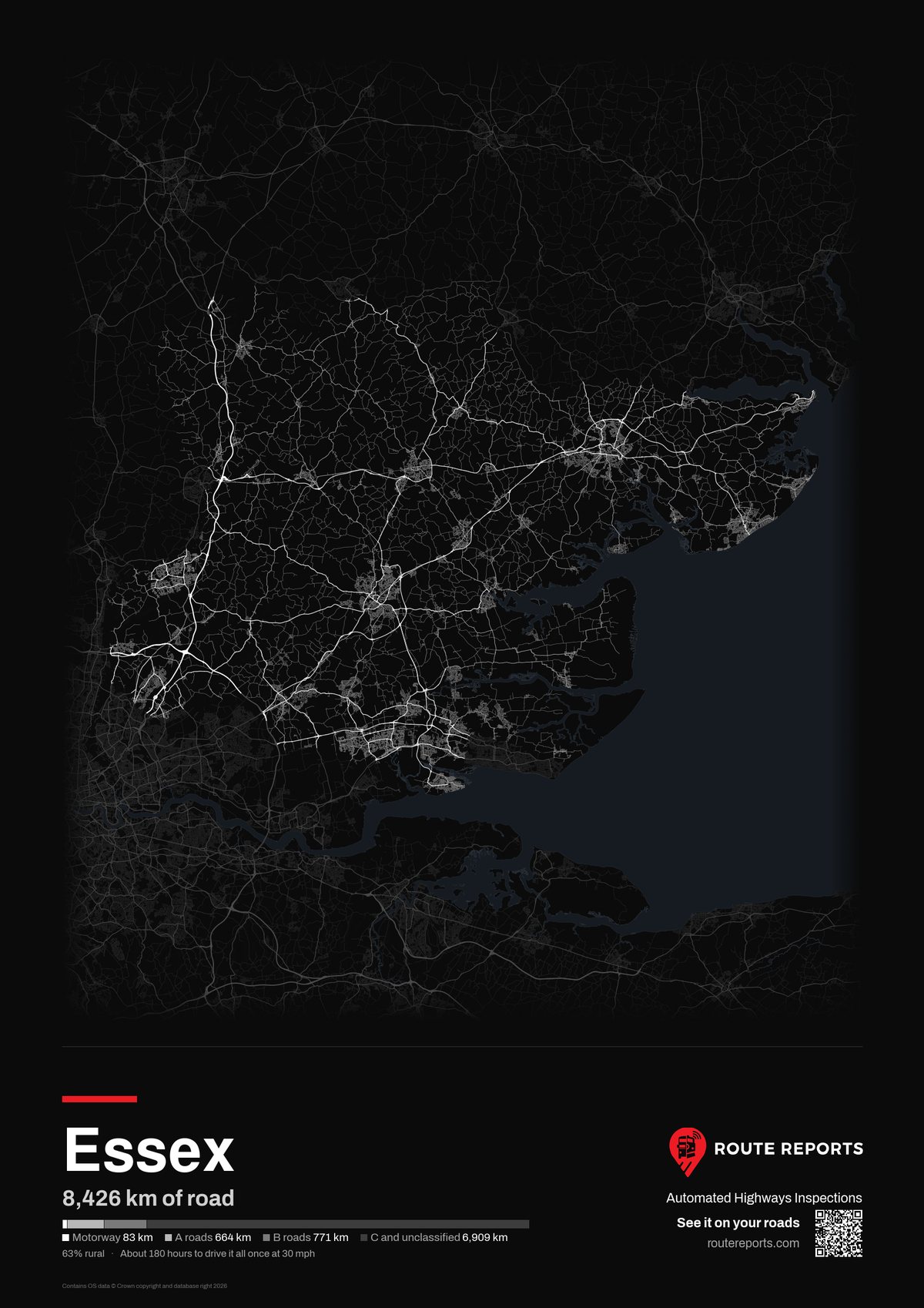 Road network poster, black
