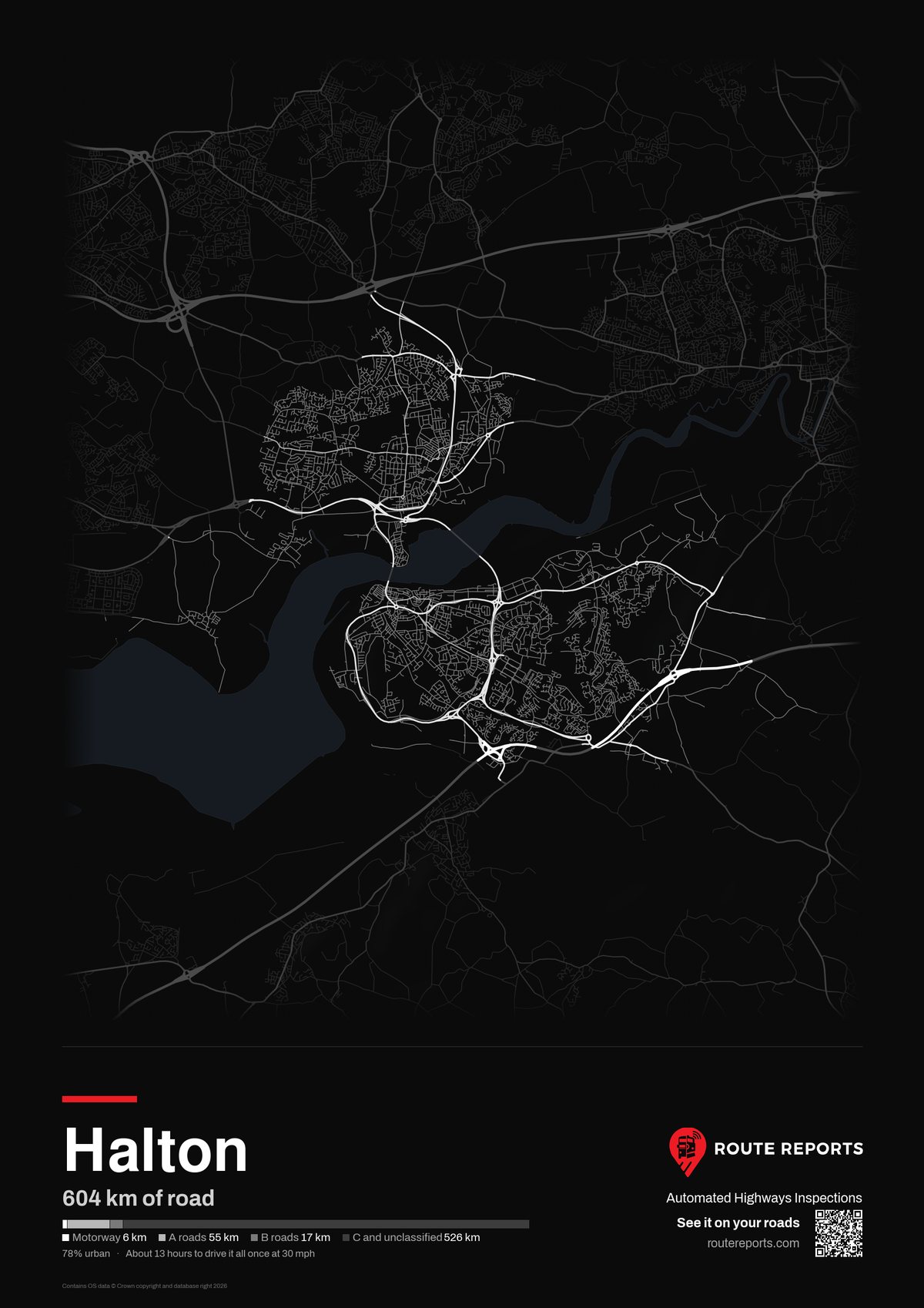 Road network poster, black