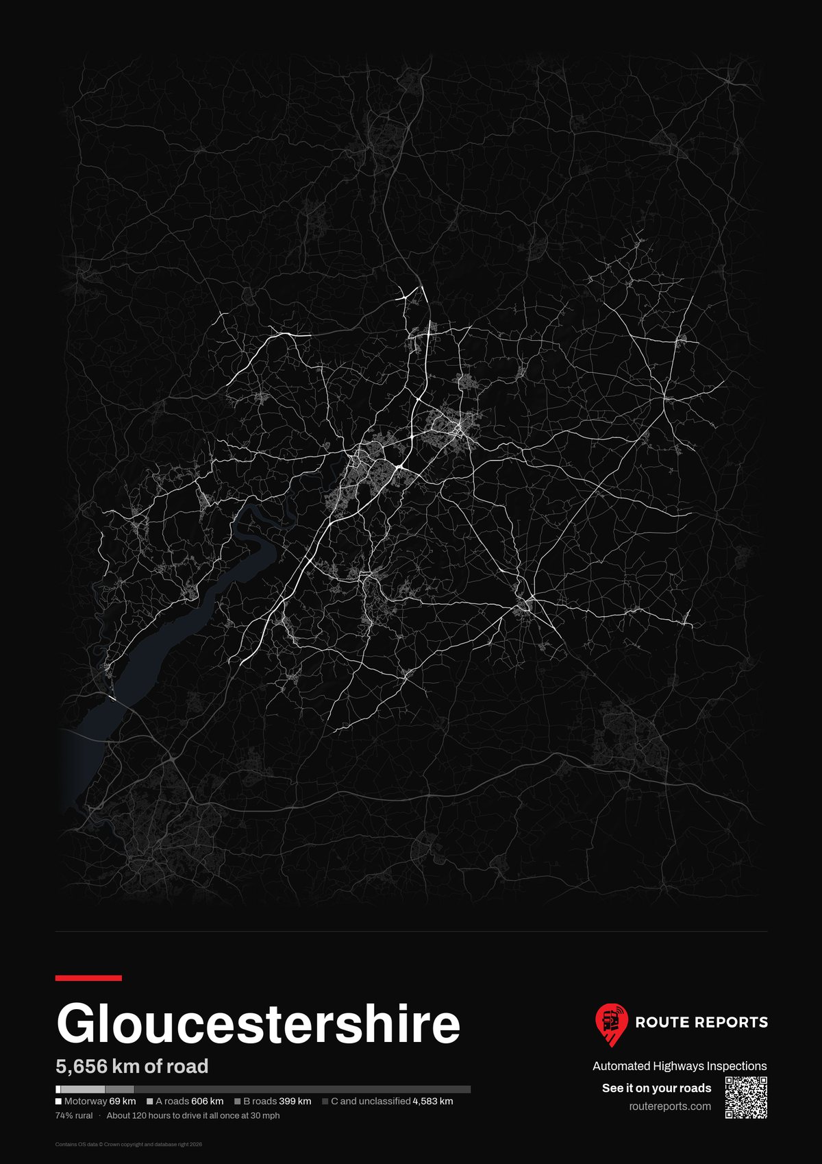 Road network poster, black