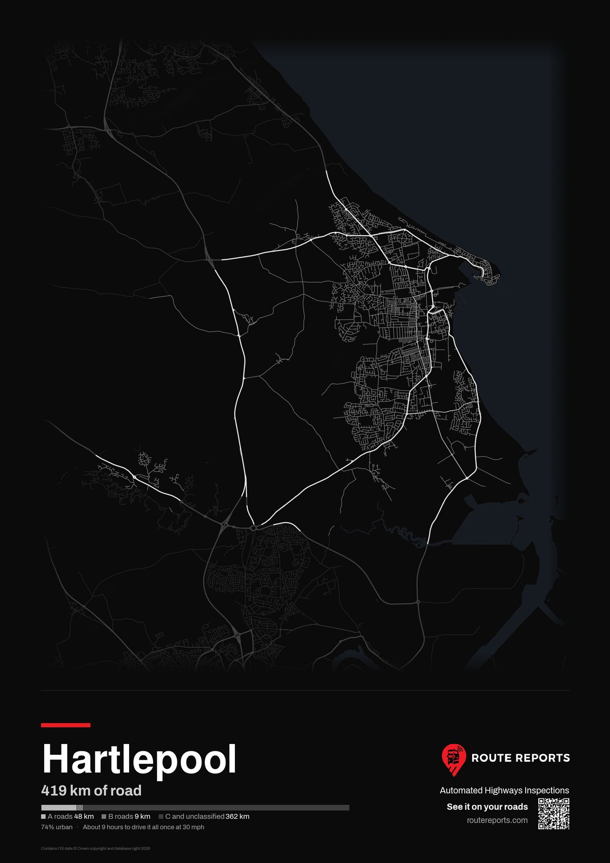 Road network poster, black