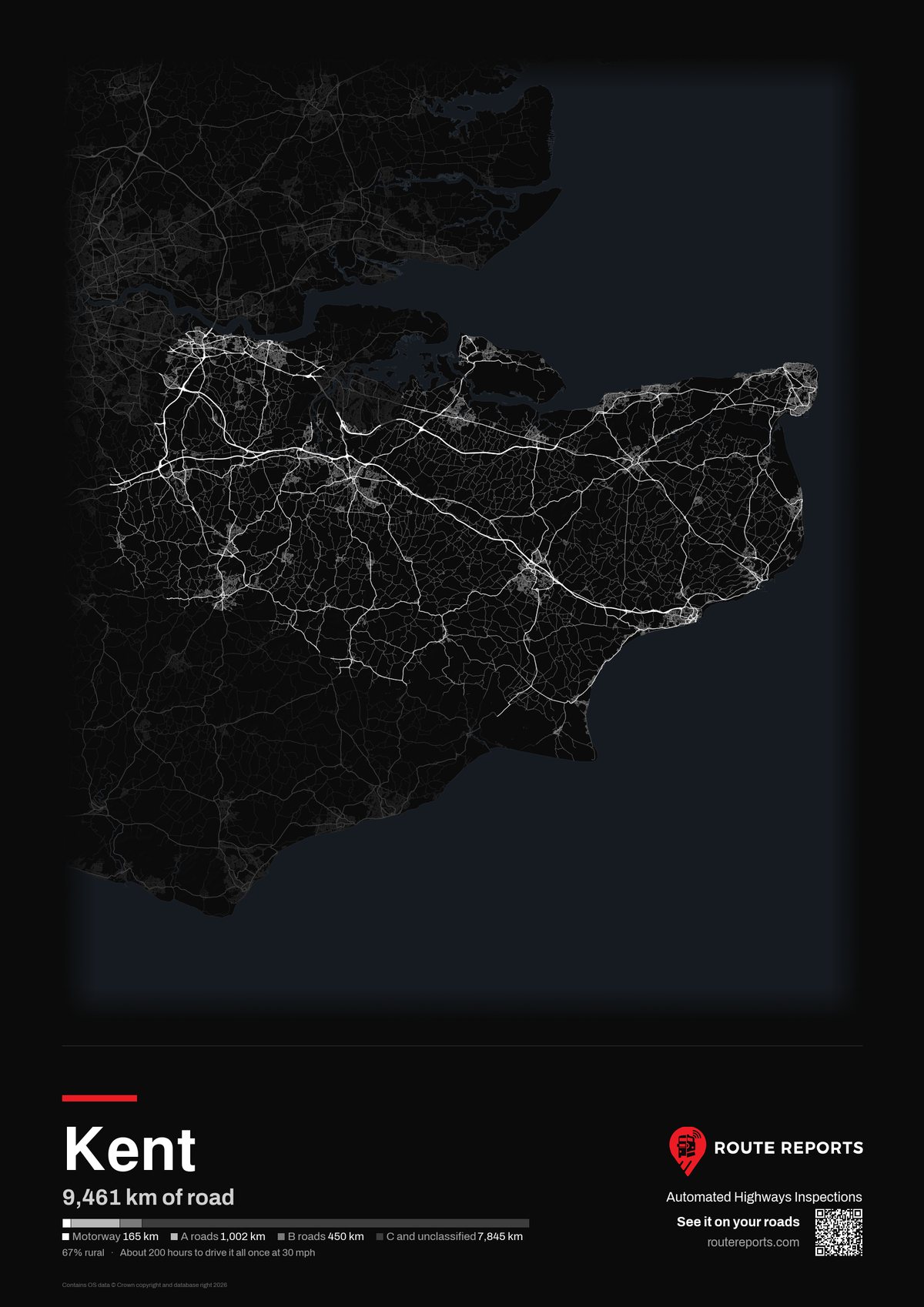 Road network poster, black