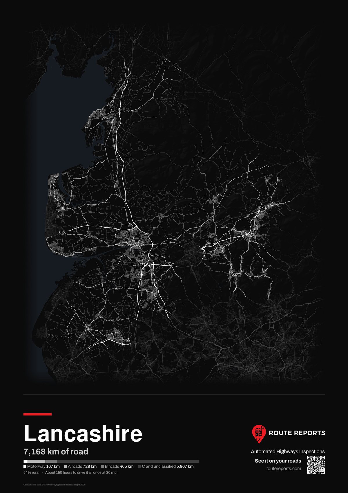 Road network poster, black