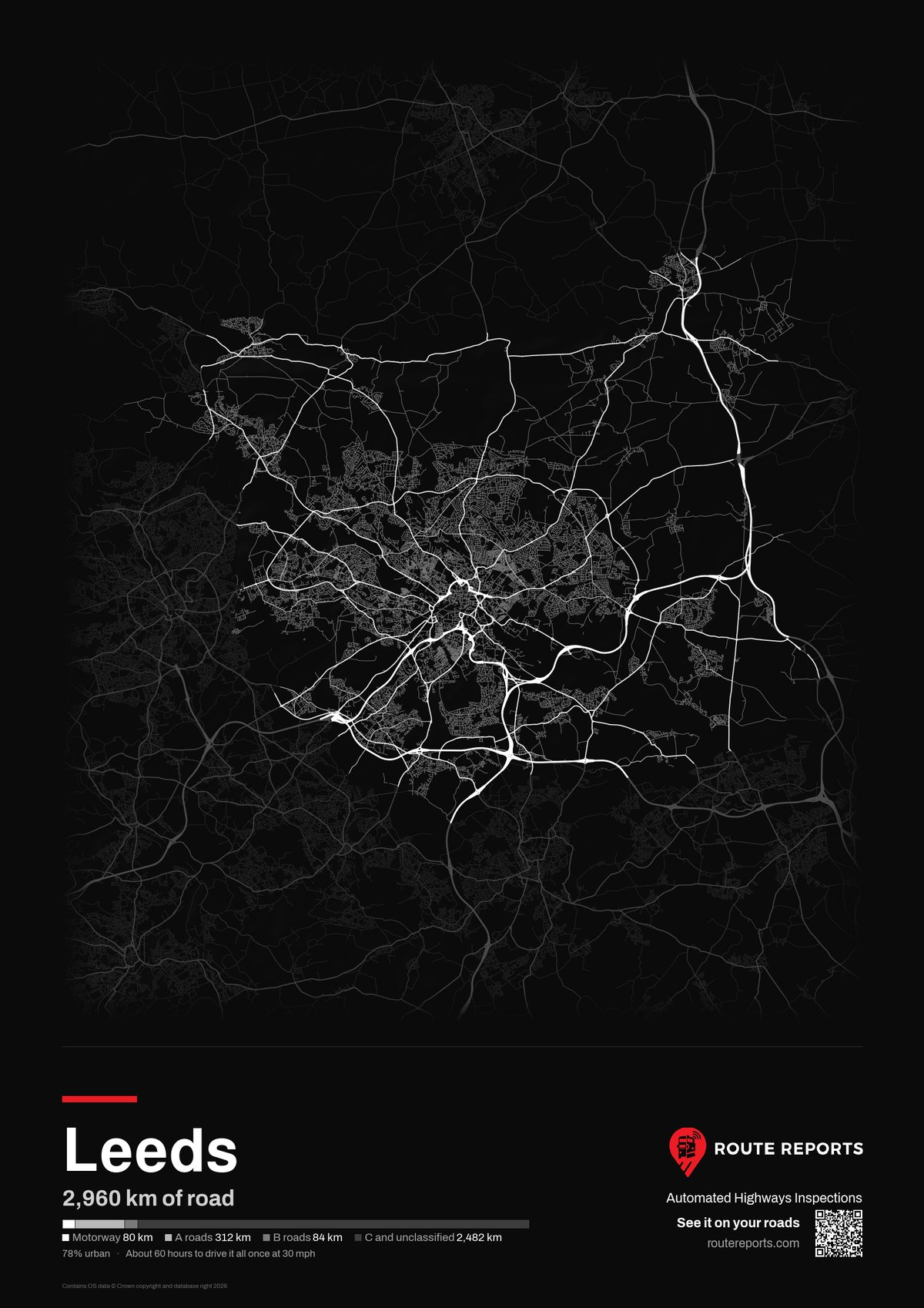 Road network poster, black