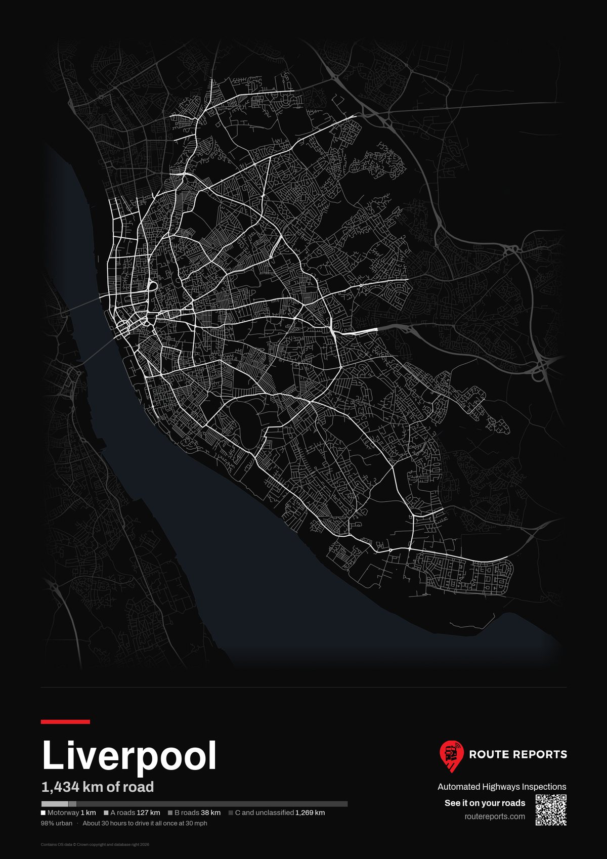 Road network poster, black