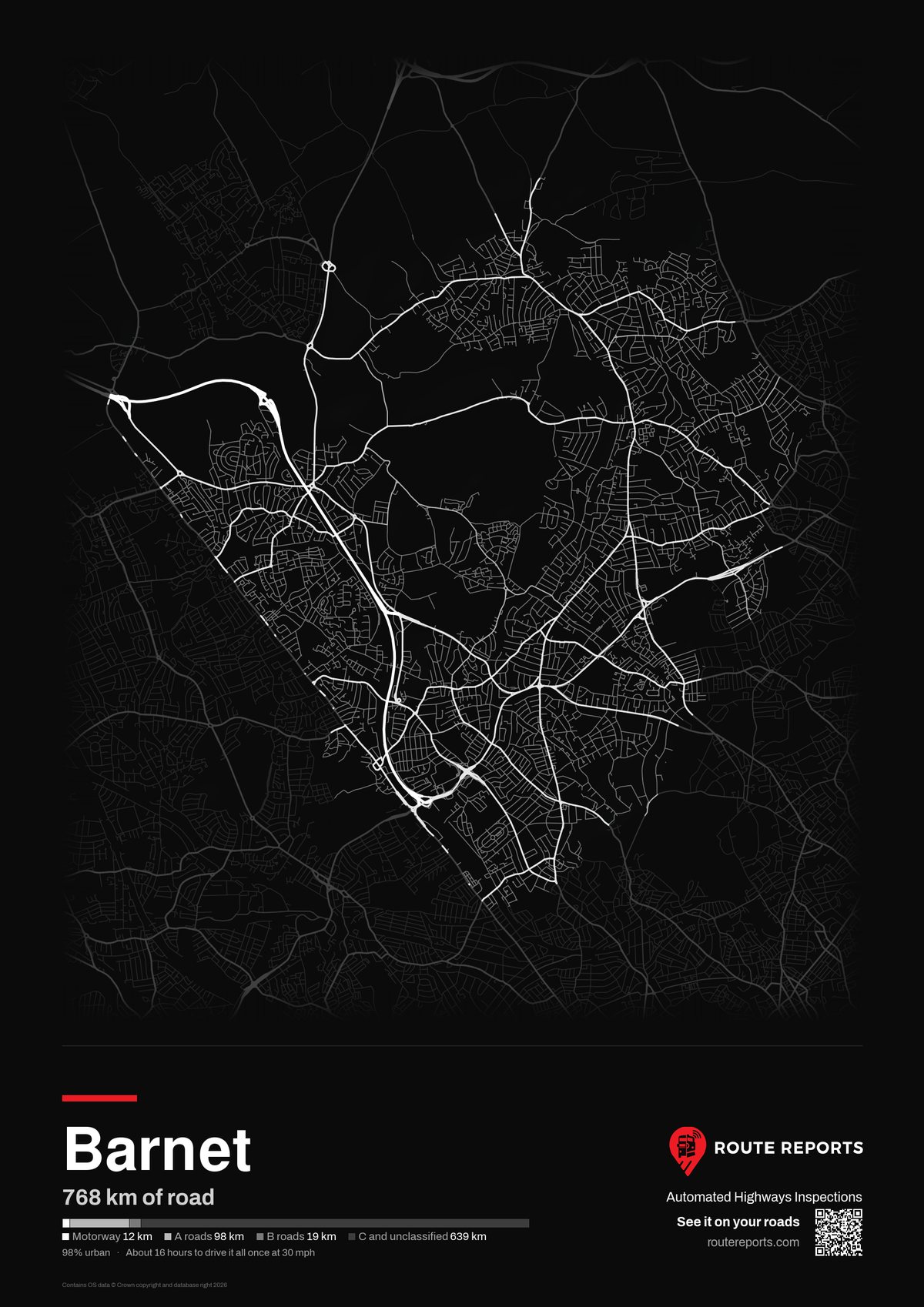 Road network poster, black