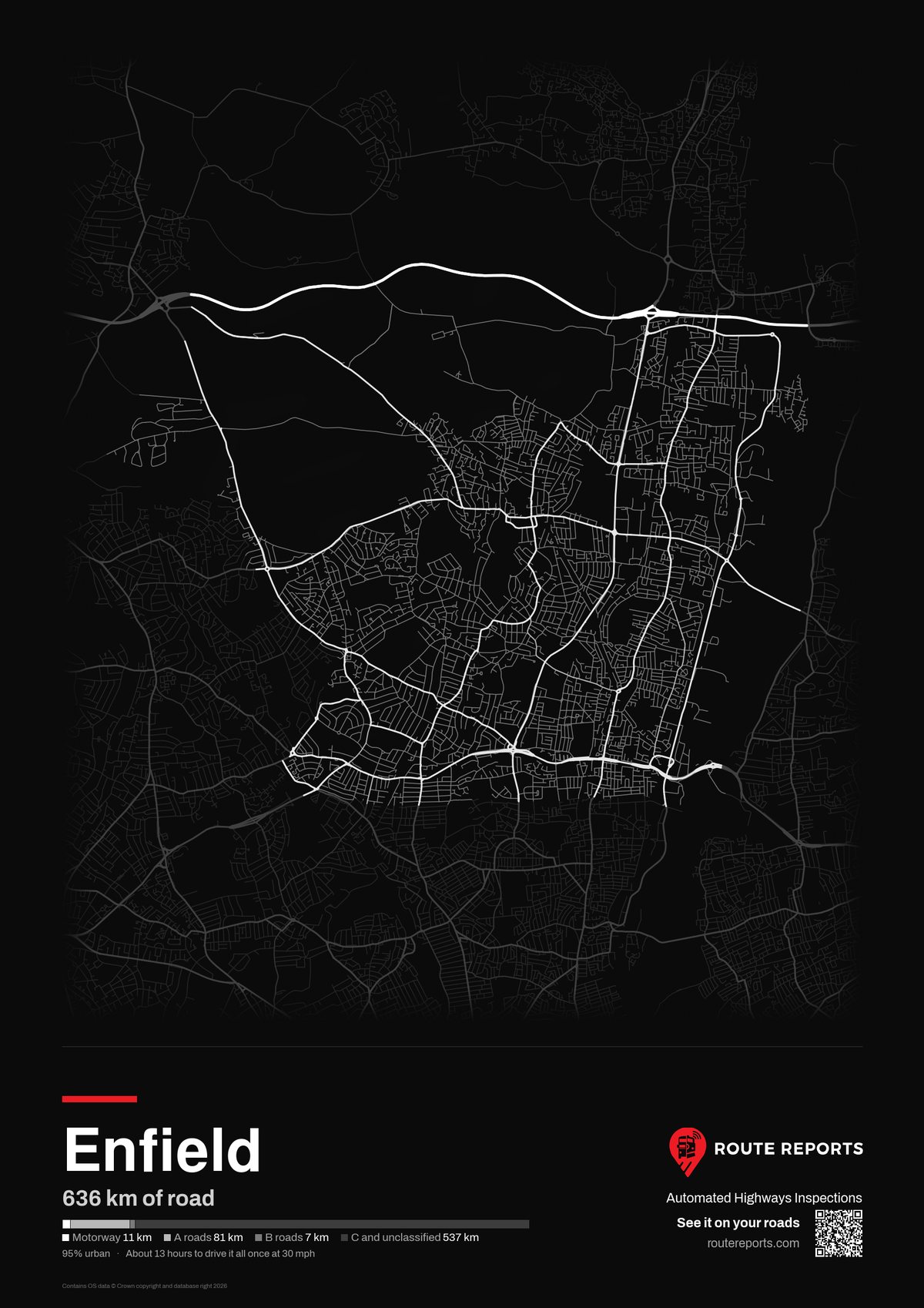 Road network poster, black