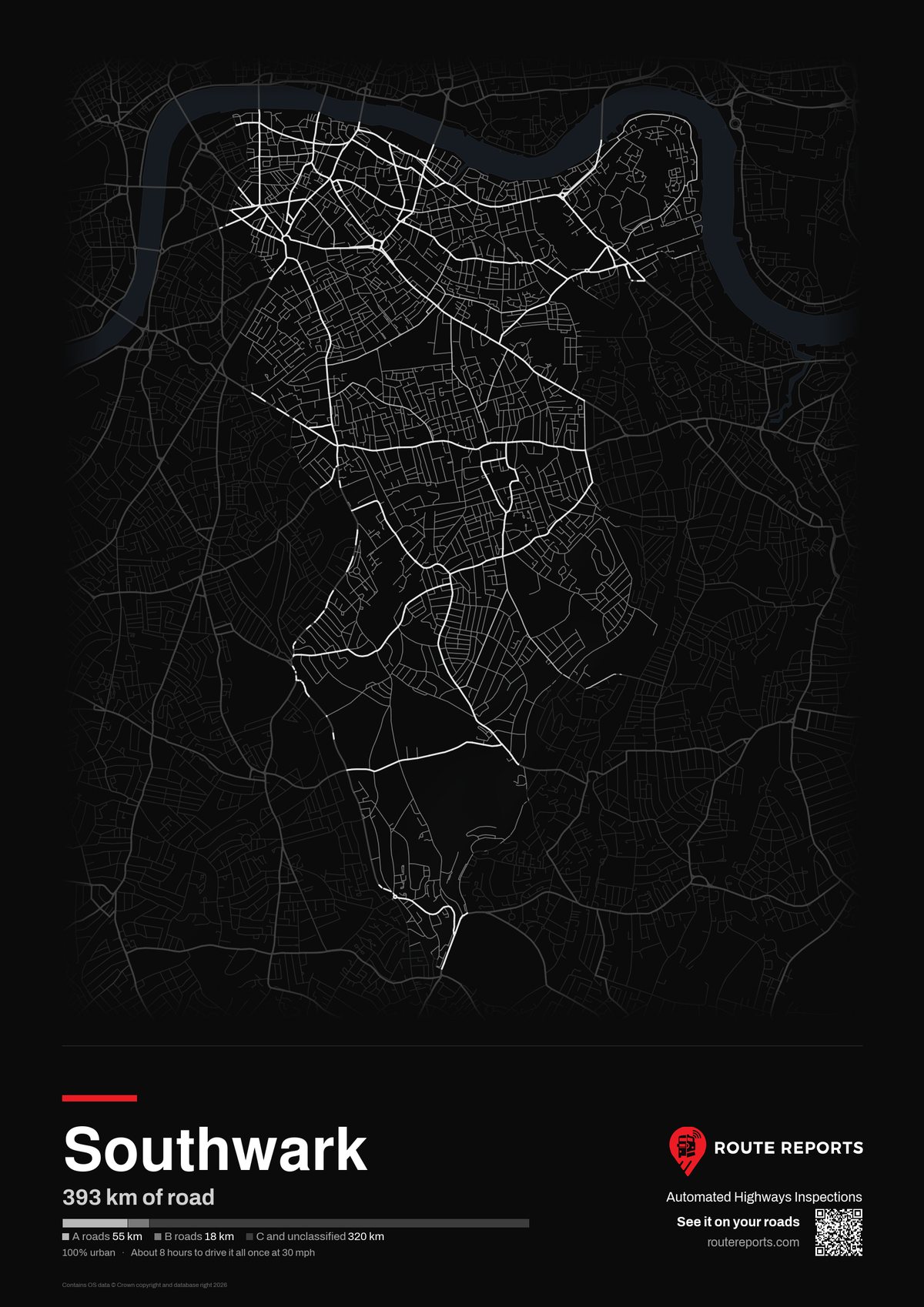 Road network poster, black