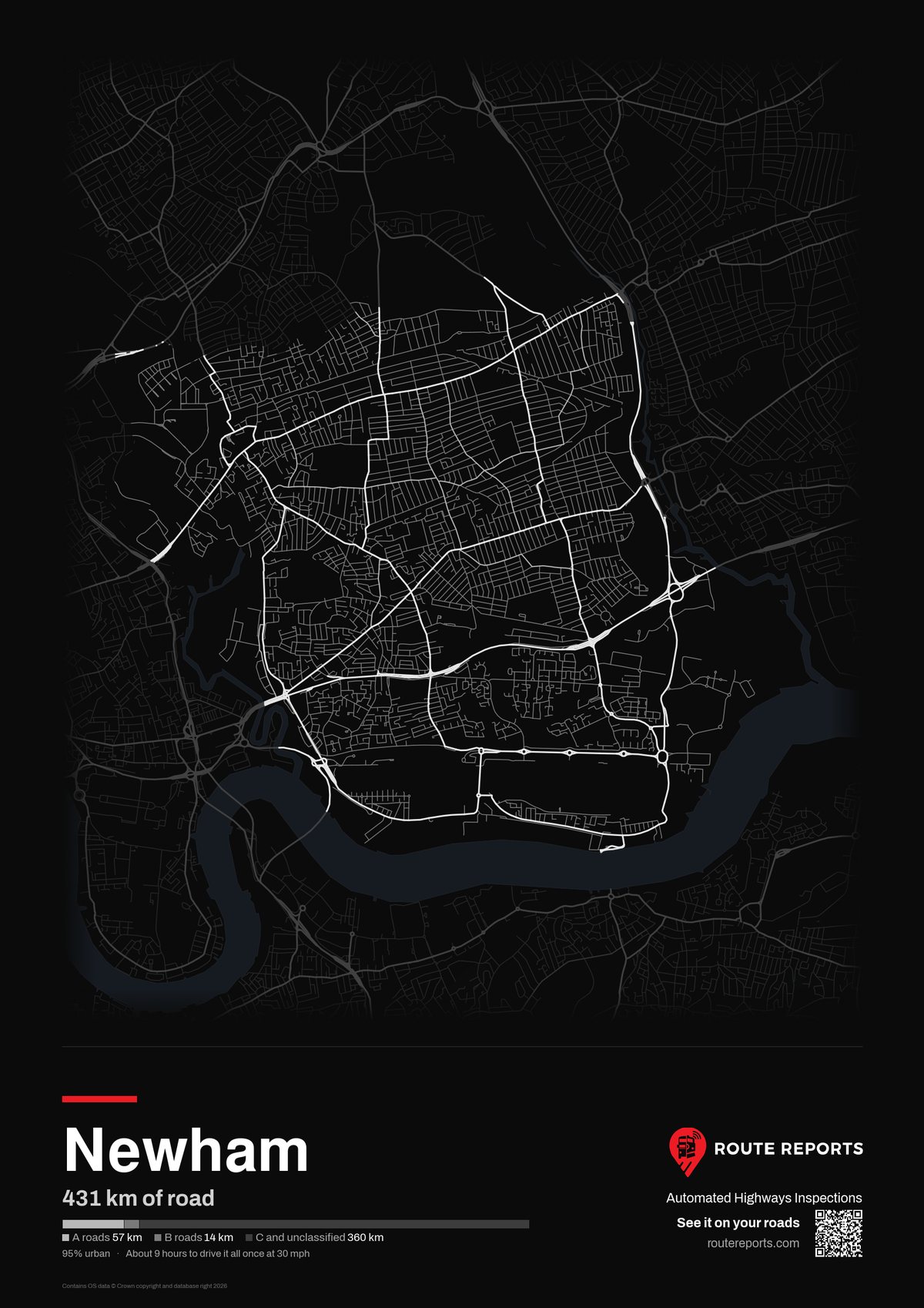 Road network poster, black