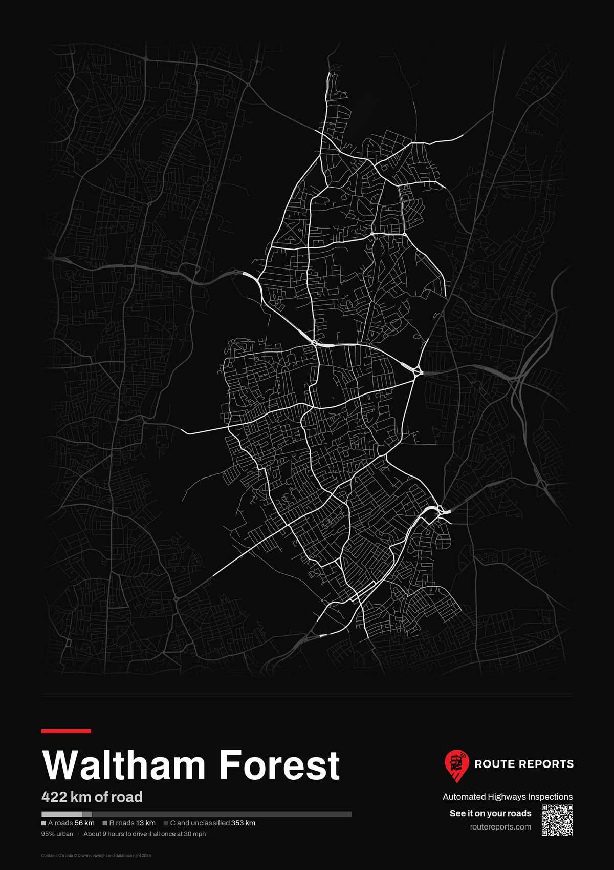Road network poster, black