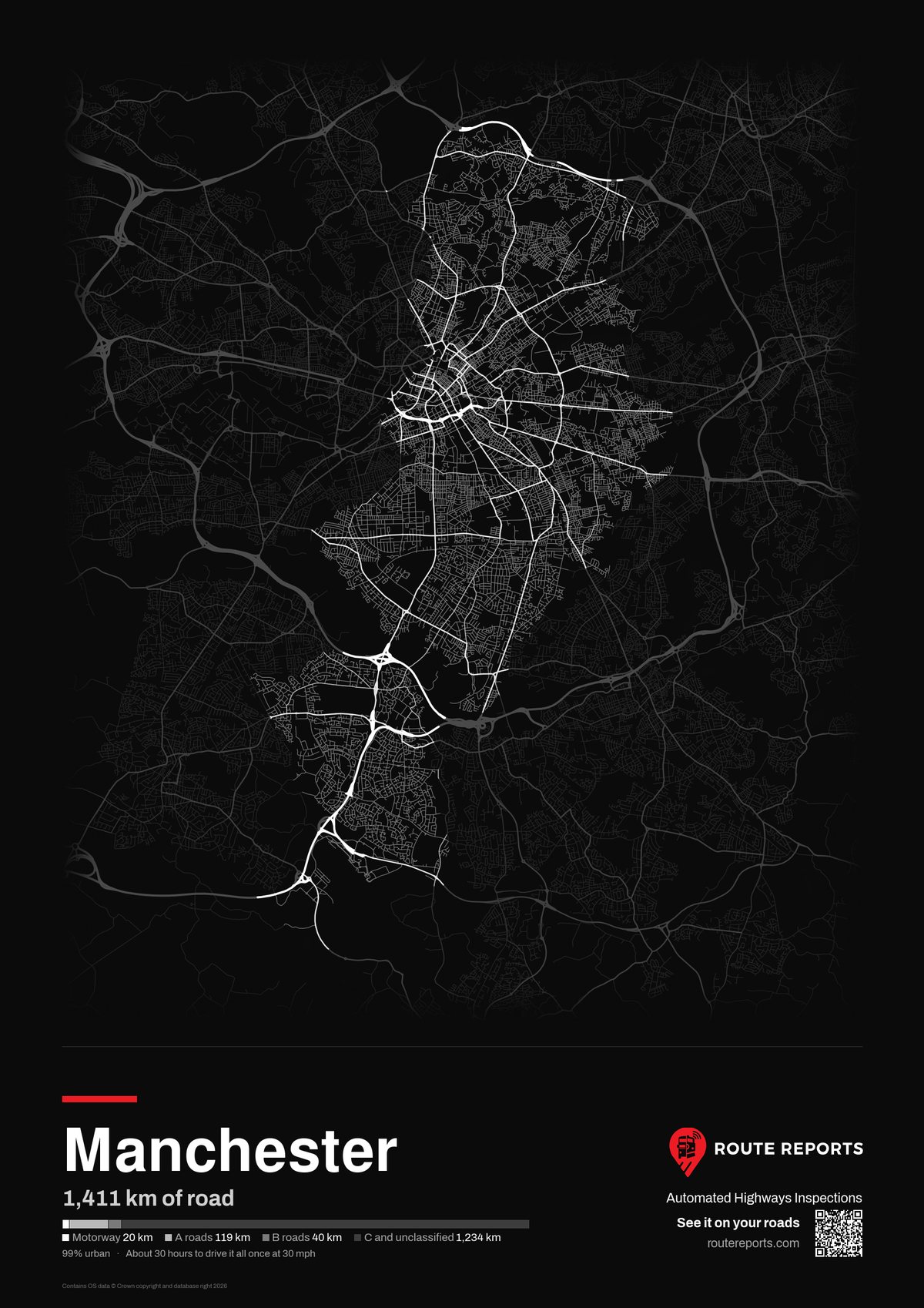 Road network poster, black