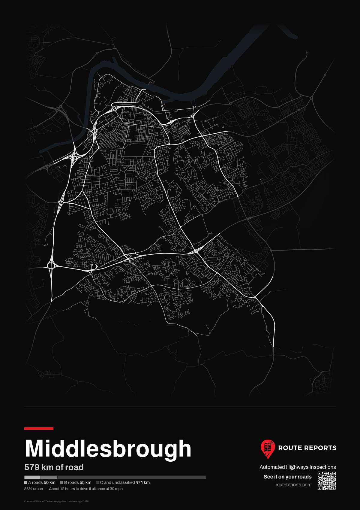 Road network poster, black