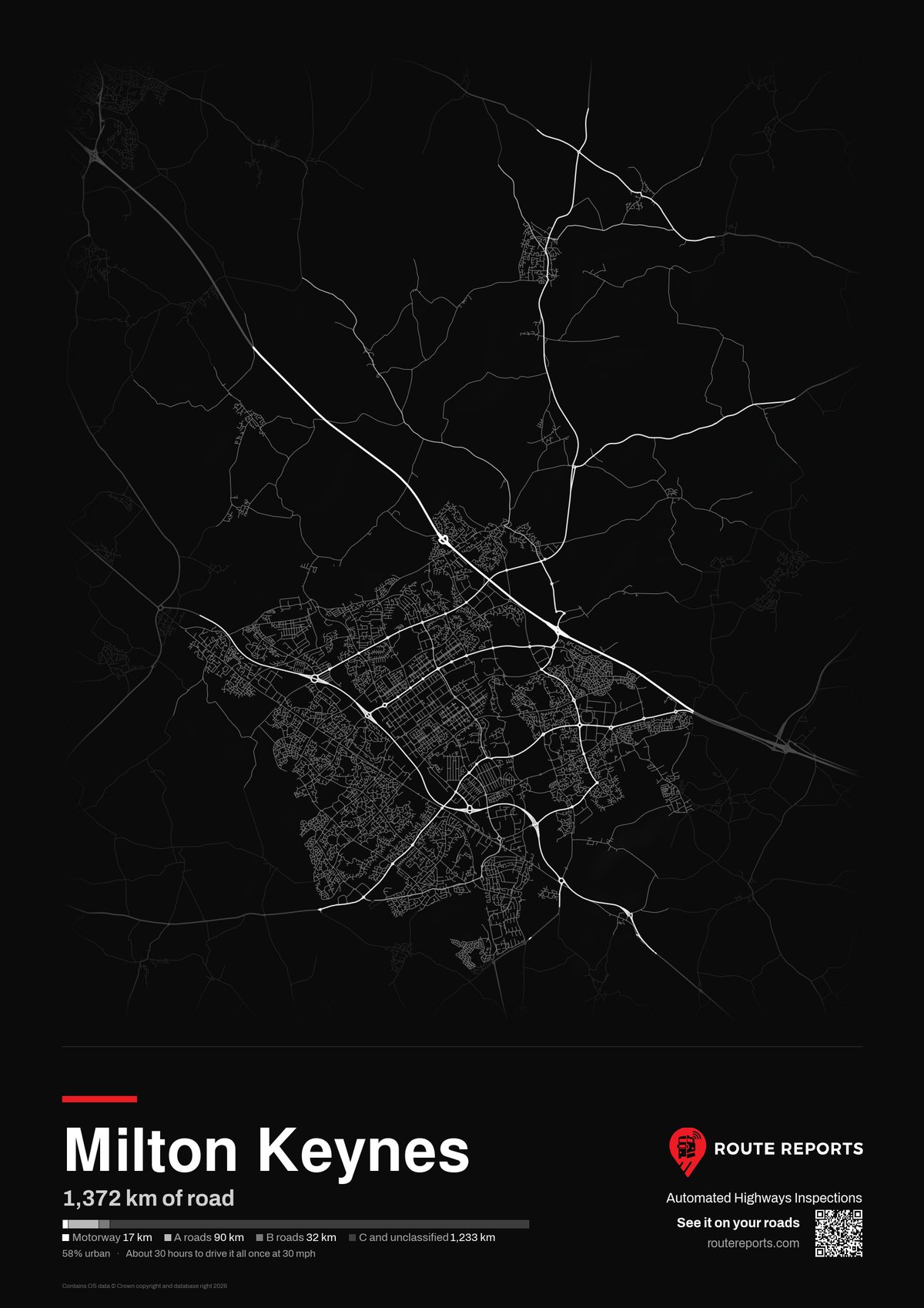 Road network poster, black