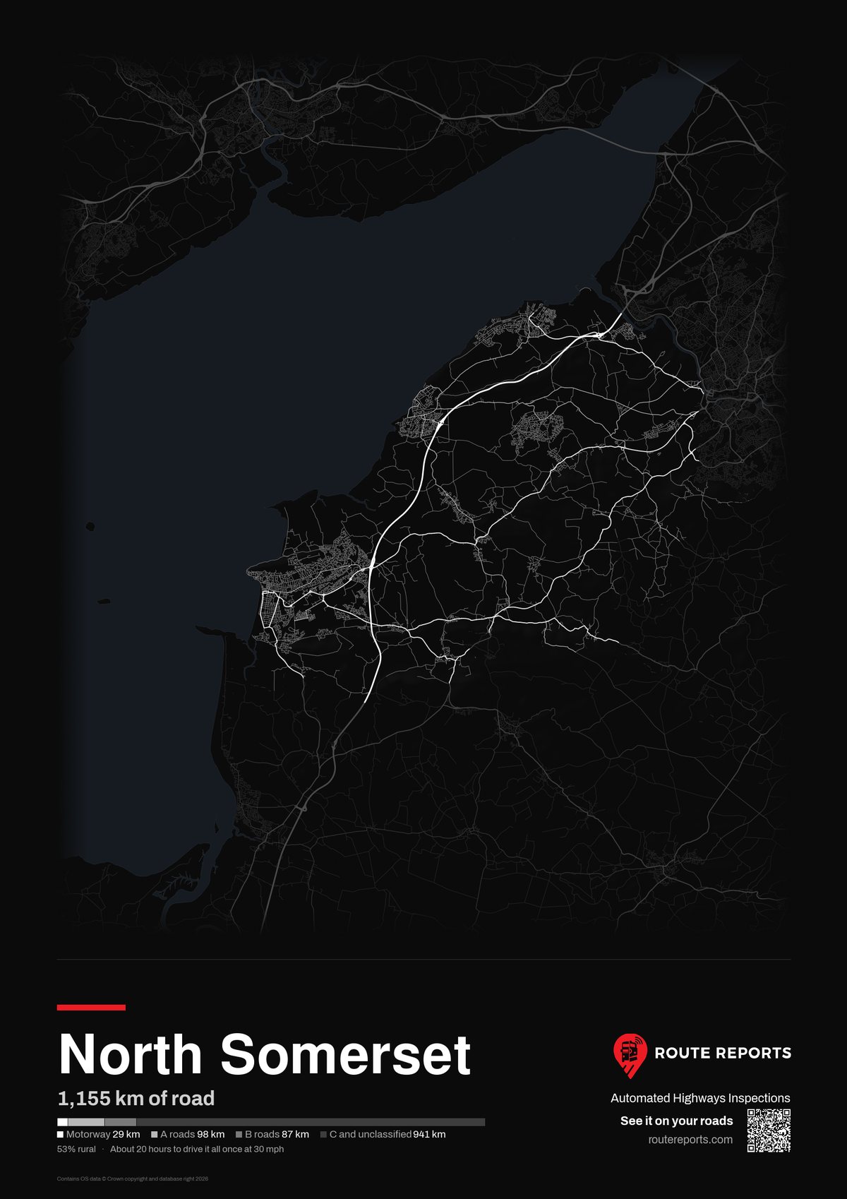 Road network poster, black