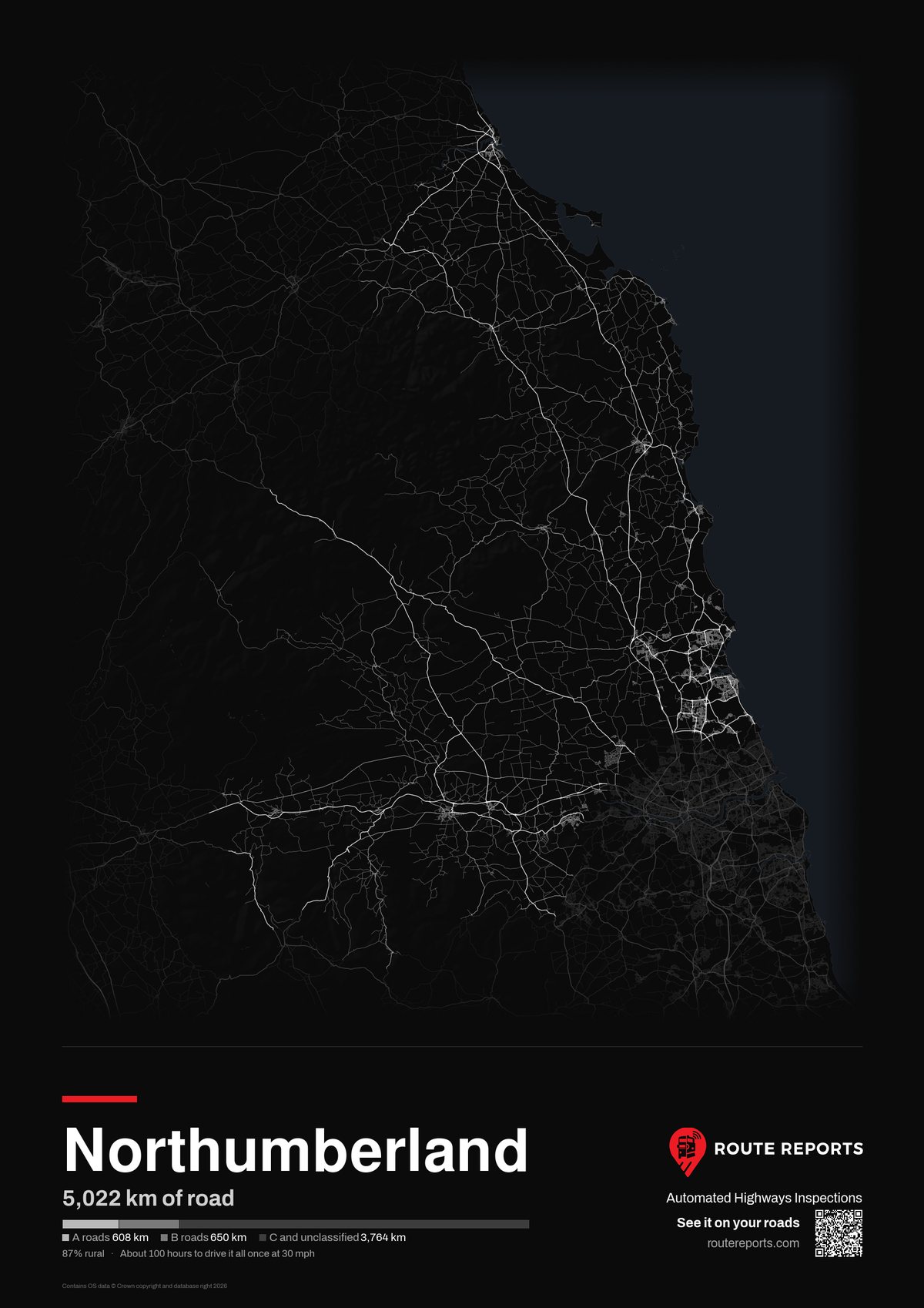 Road network poster, black