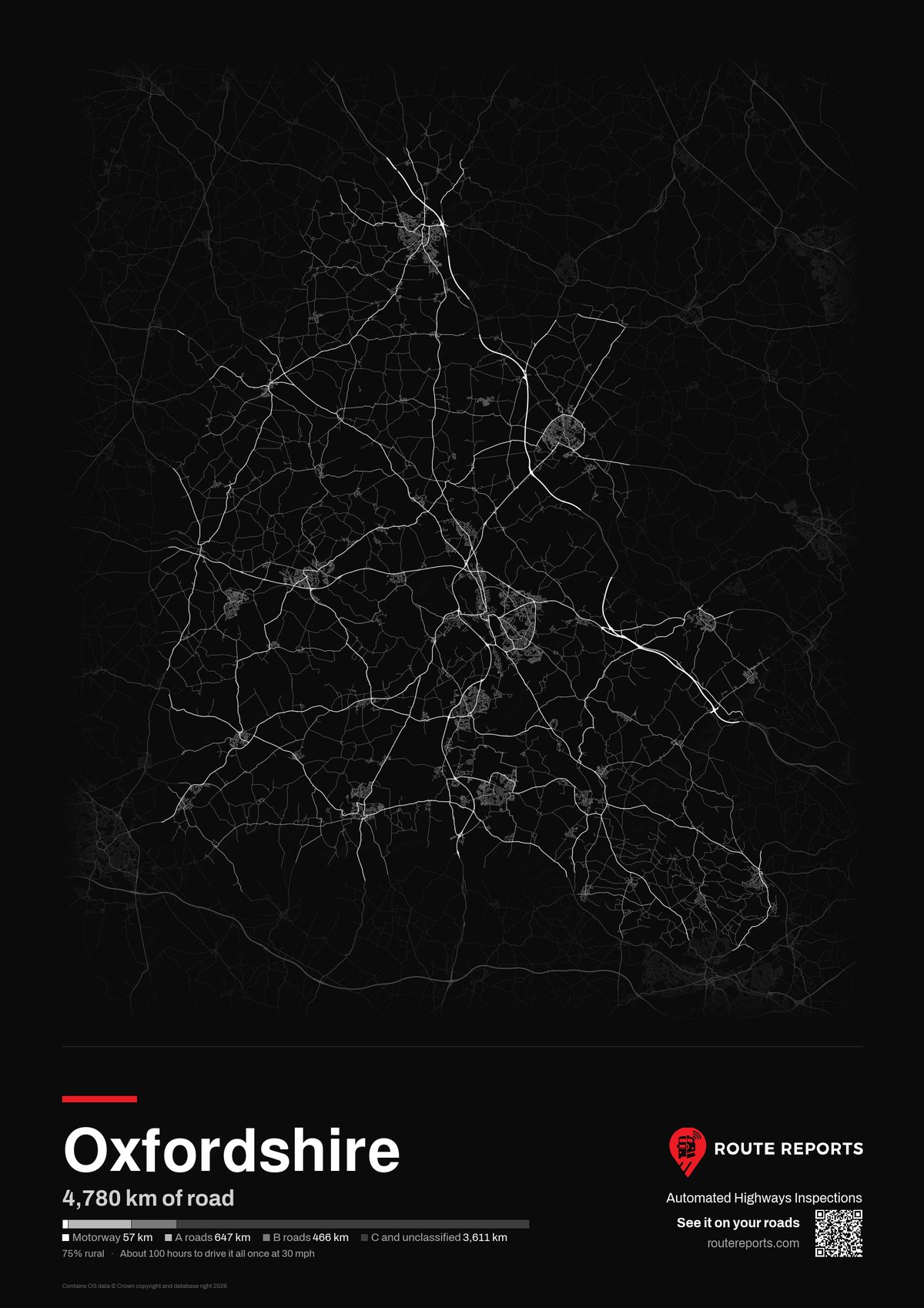 Road network poster, black