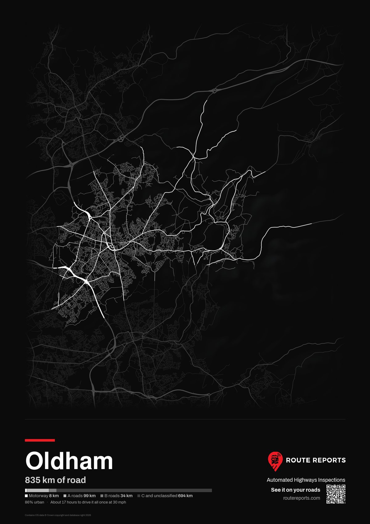 Road network poster, black