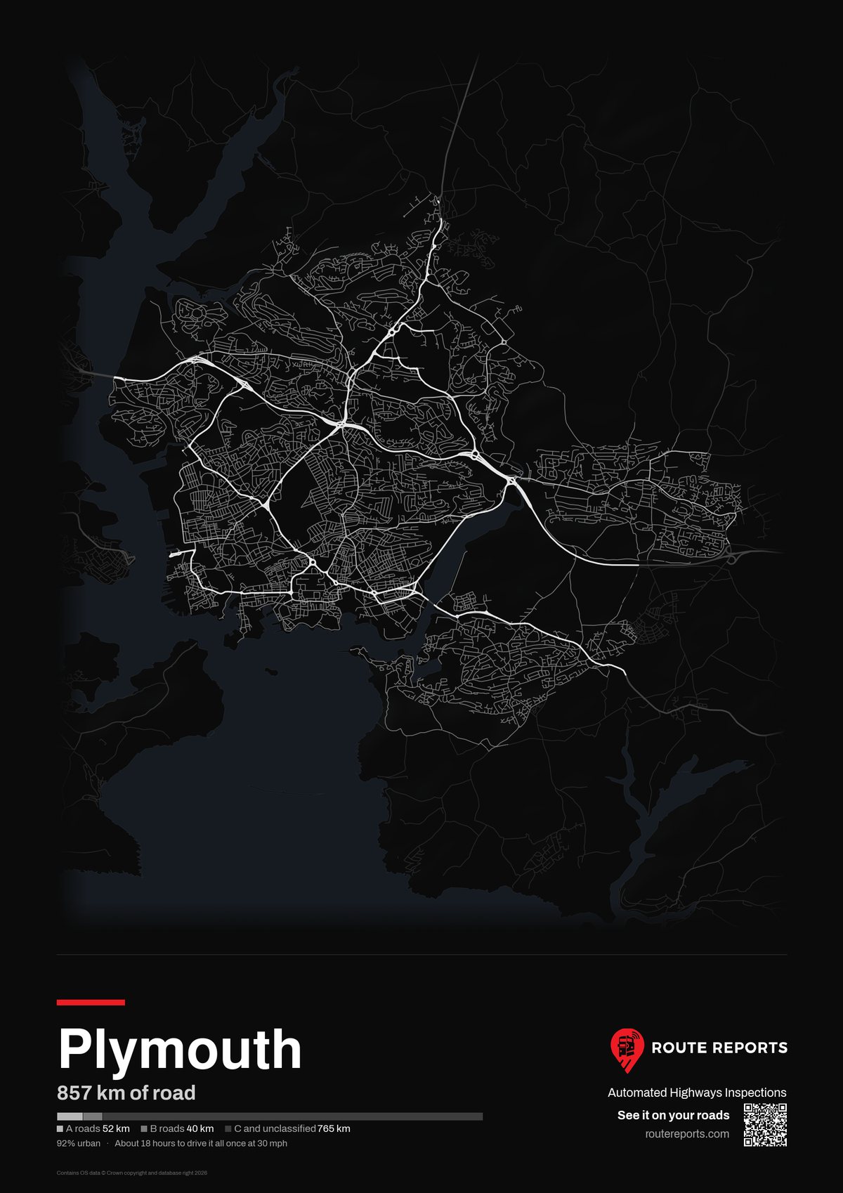 Road network poster, black