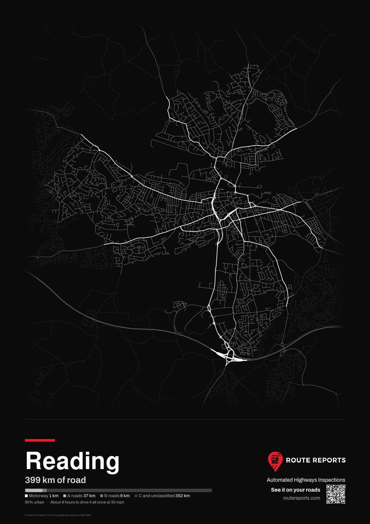 Road network poster, black