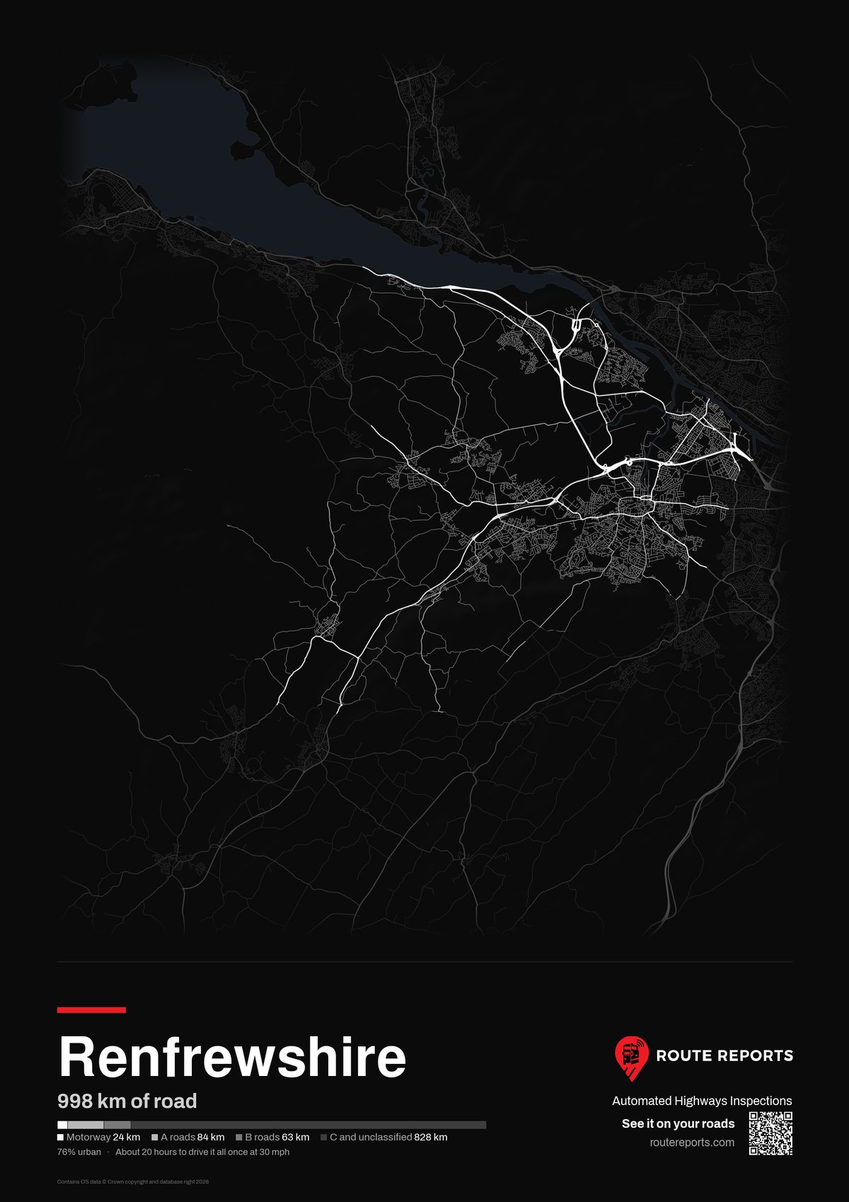 Road network poster, black