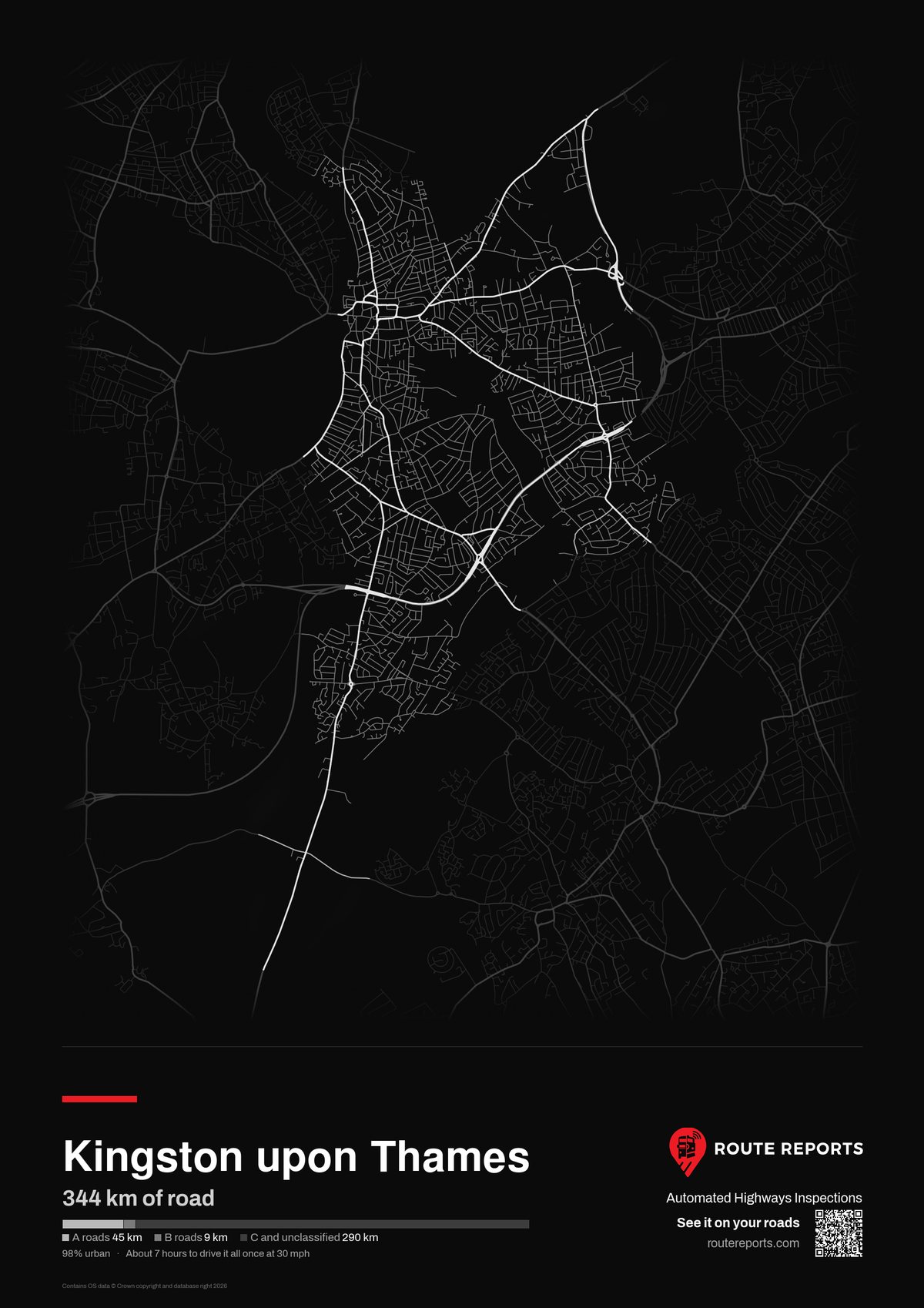 Road network poster, black