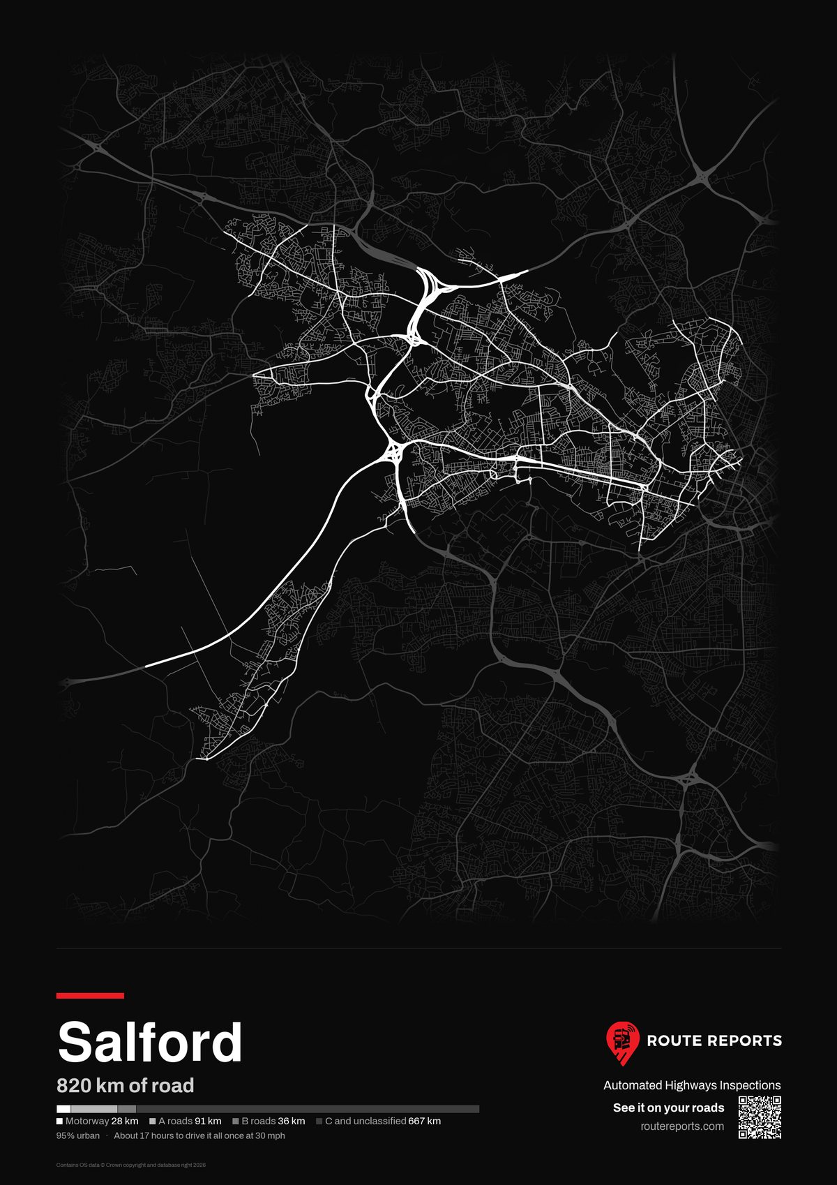 Road network poster, black