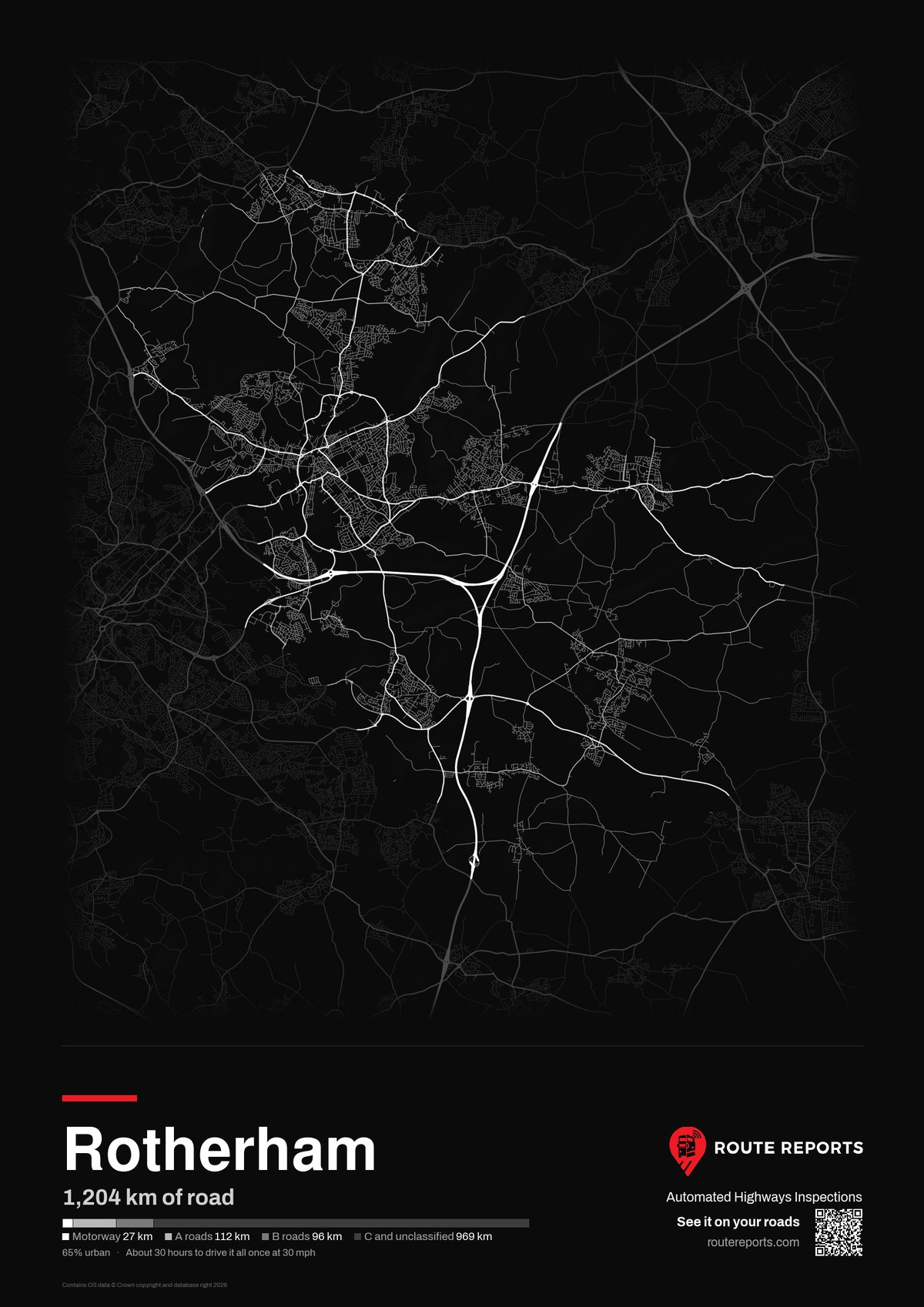 Road network poster, black