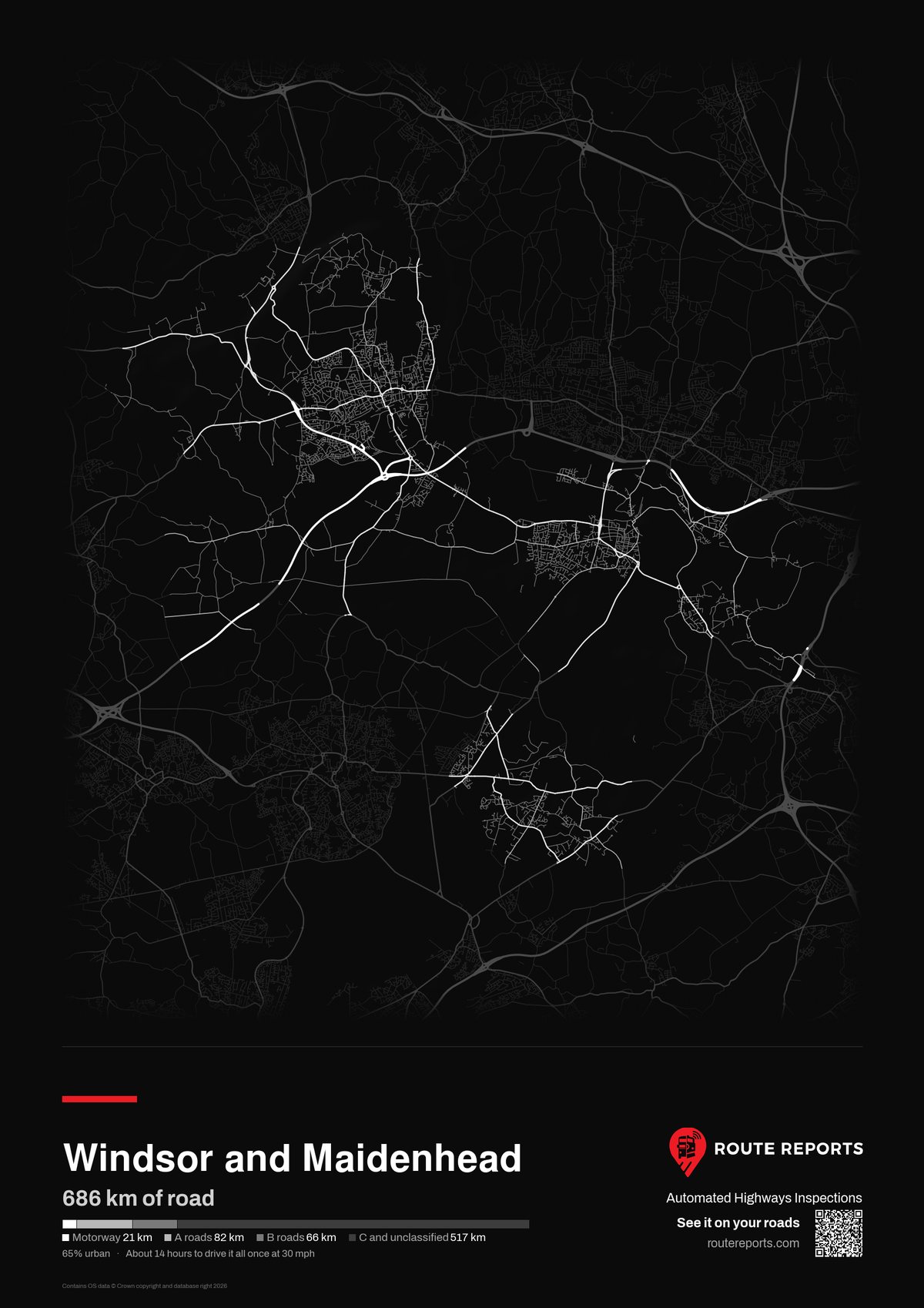 Road network poster, black
