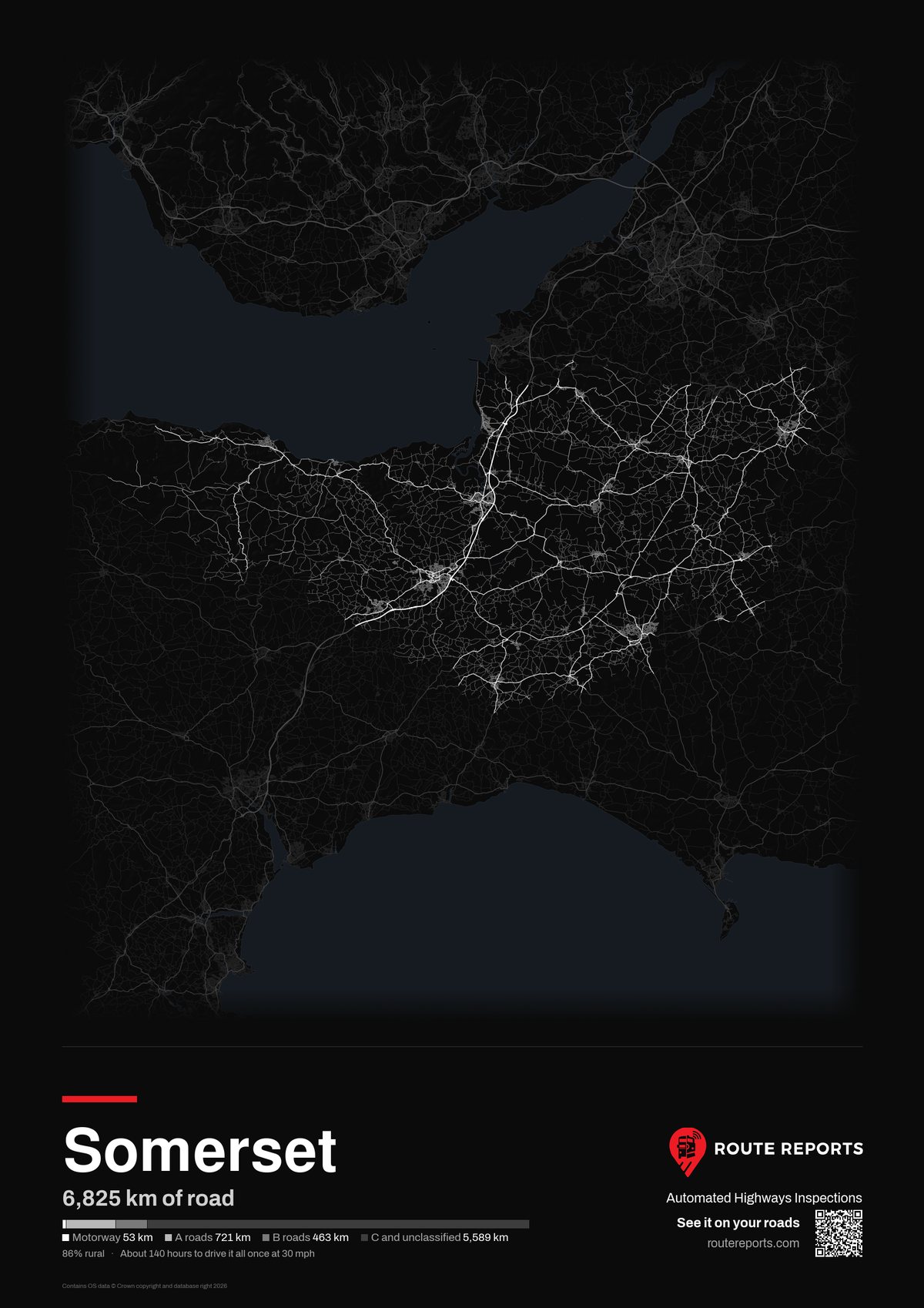 Road network poster, black