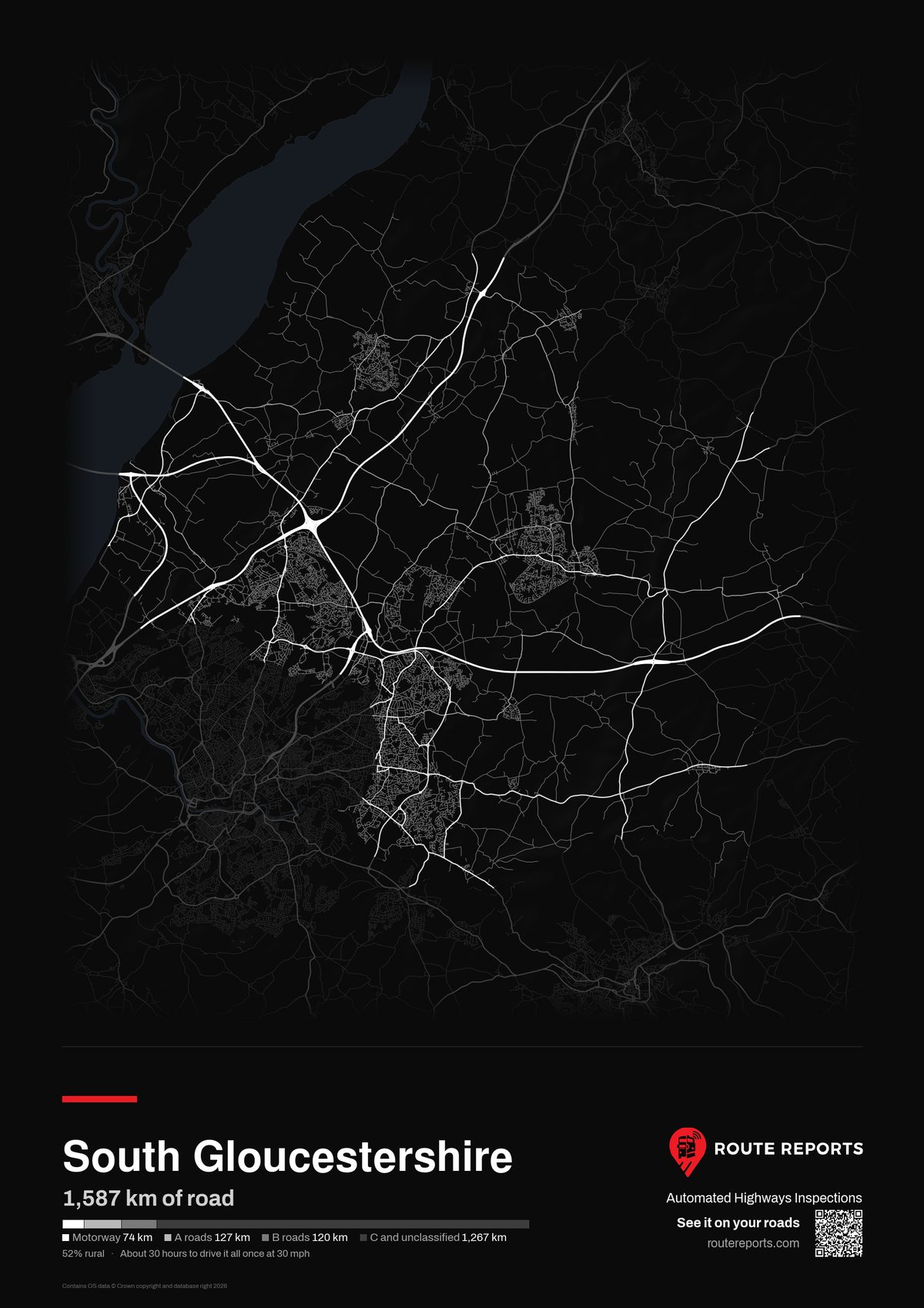 Road network poster, black