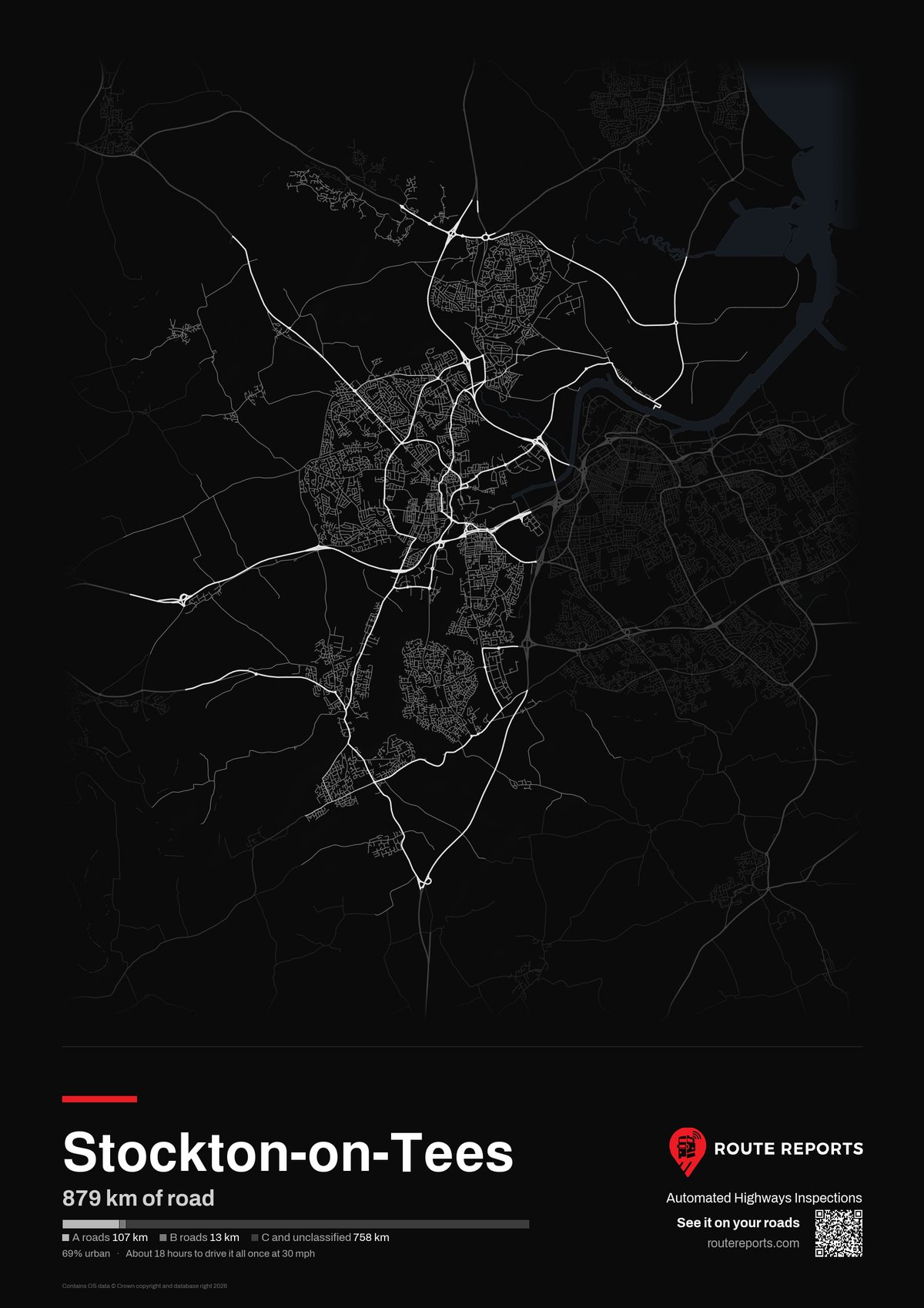 Road network poster, black