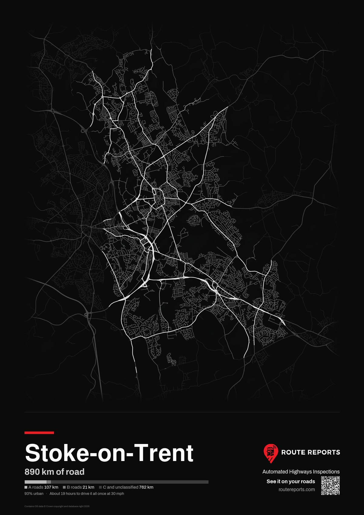 Road network poster, black
